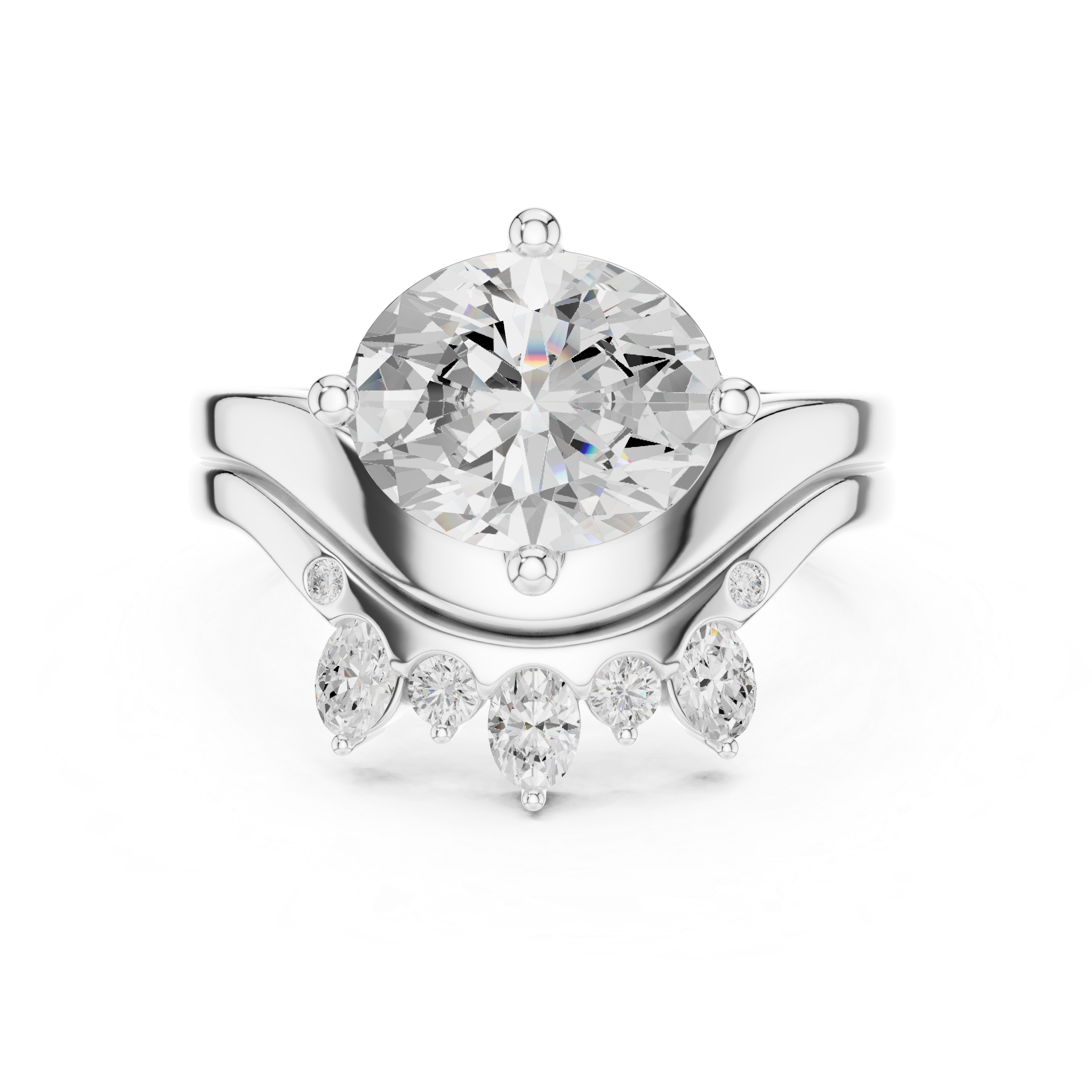 Oval Cut Curved Bridal Ring Set with Diamond Crown Wedding Band