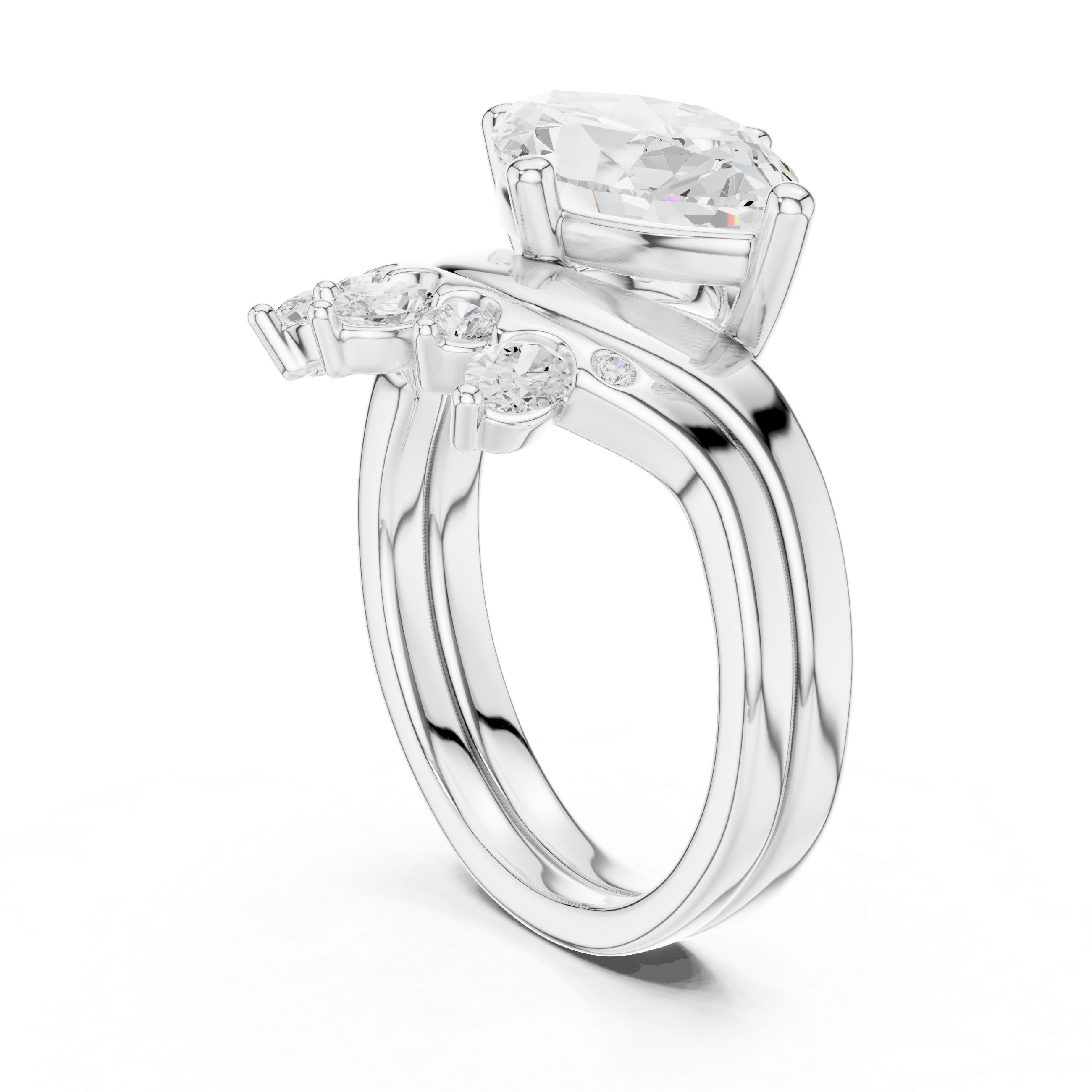 Marquise Bridal Ring Set with Diamond Crown Band