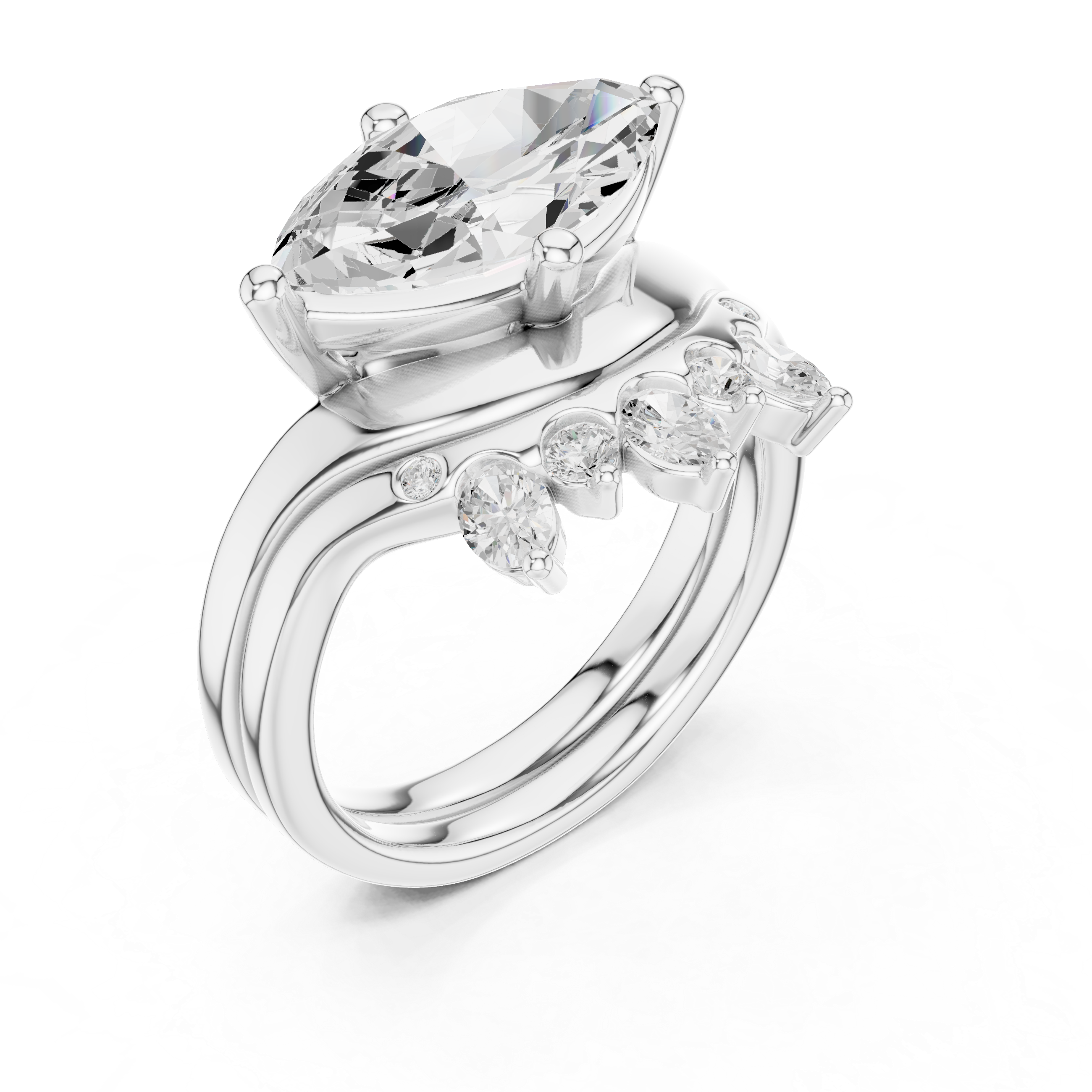 Marquise Bridal Ring Set with Diamond Crown Band