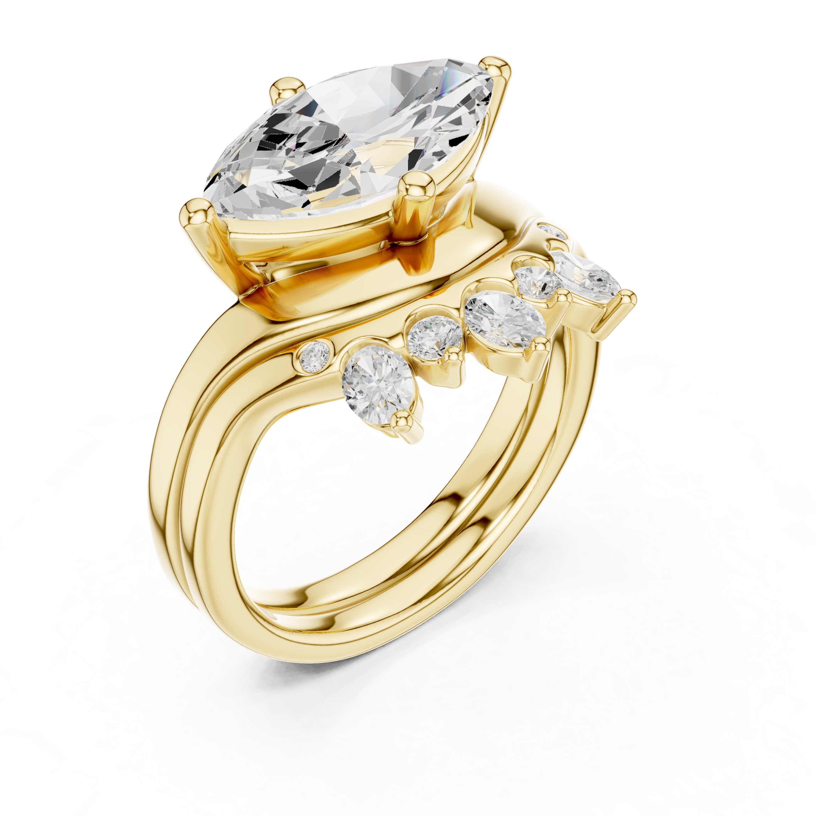 Marquise Bridal Ring Set with Diamond Crown Band