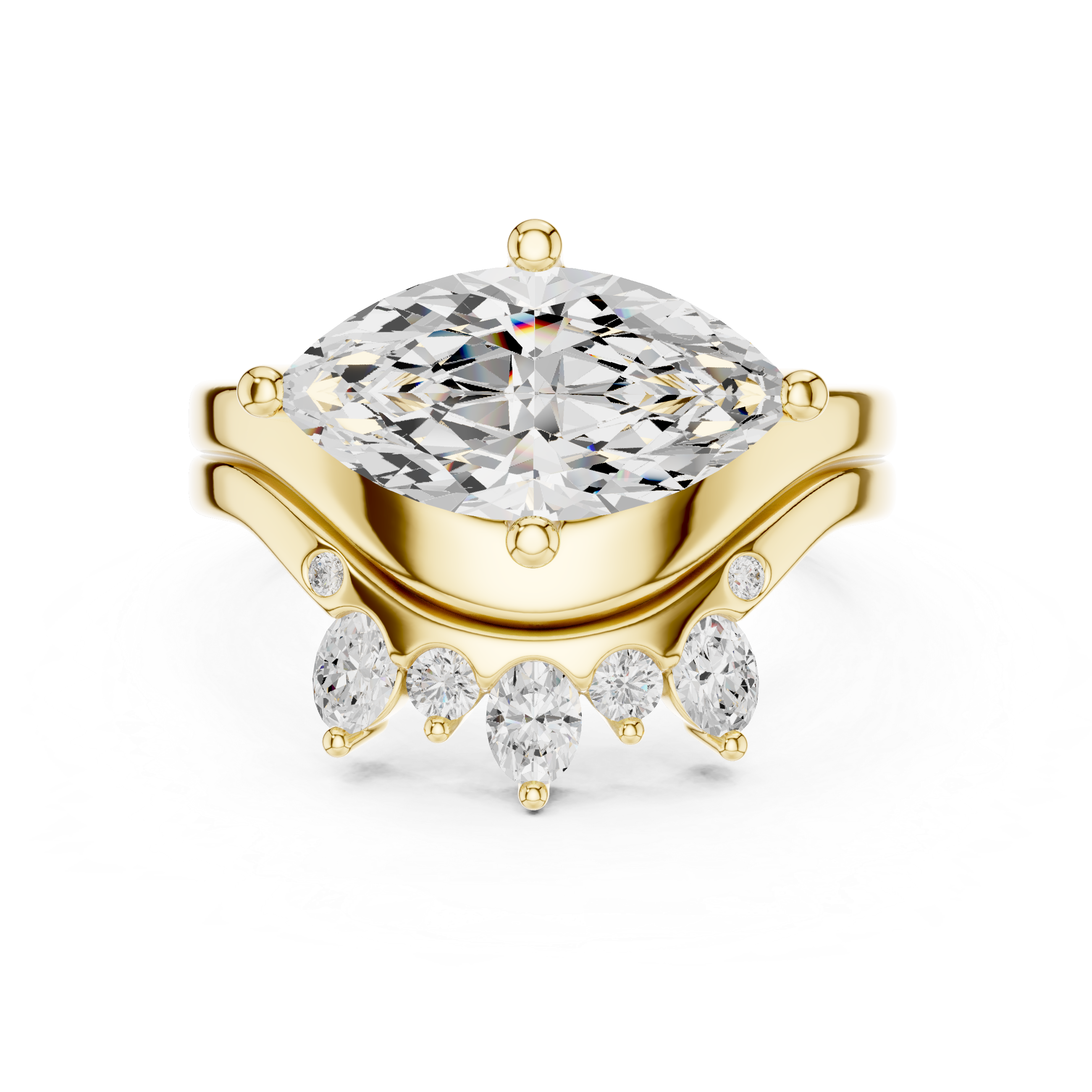 Marquise Bridal Ring Set with Diamond Crown Band