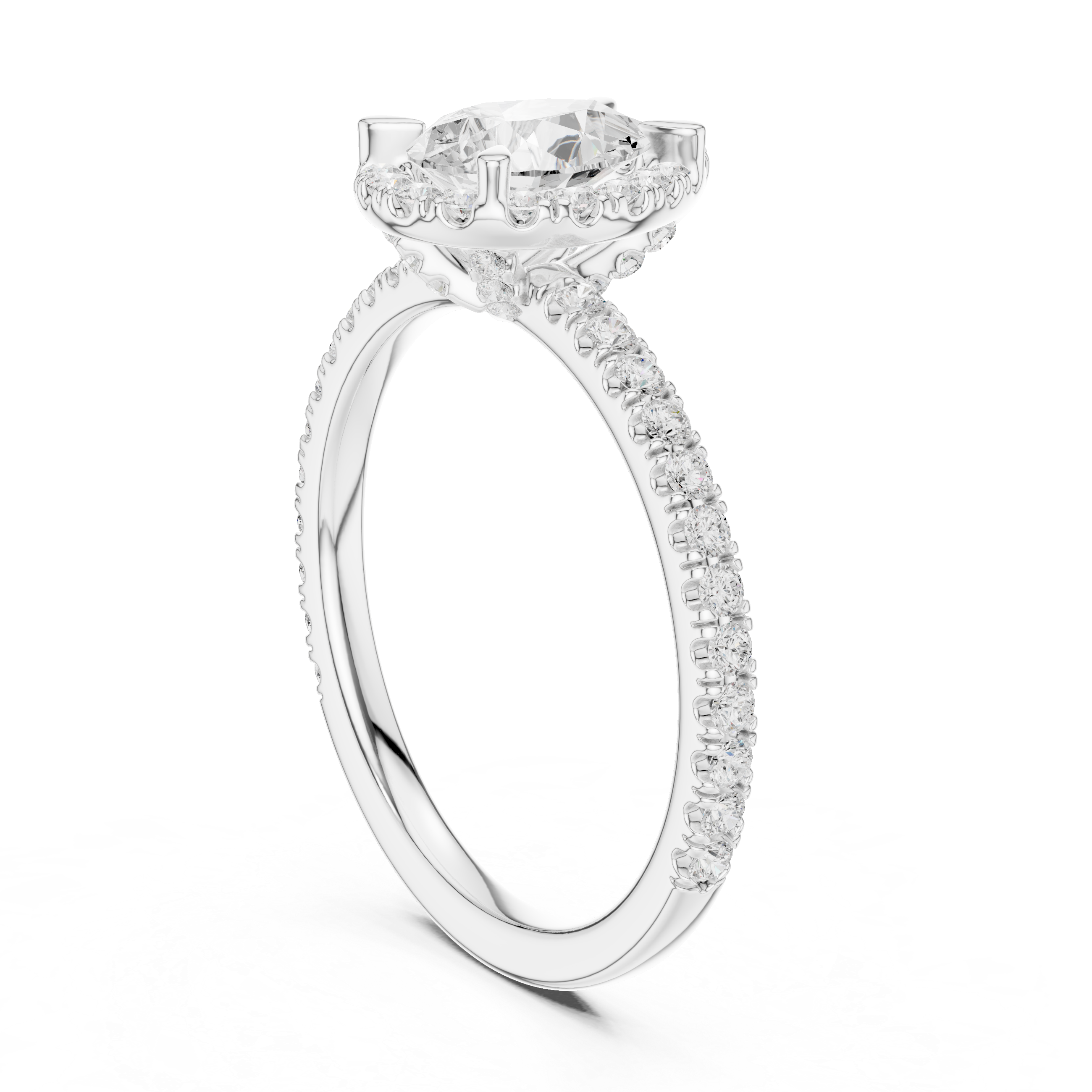 Pear Halo Engagement Ring with Pavé Diamond Band