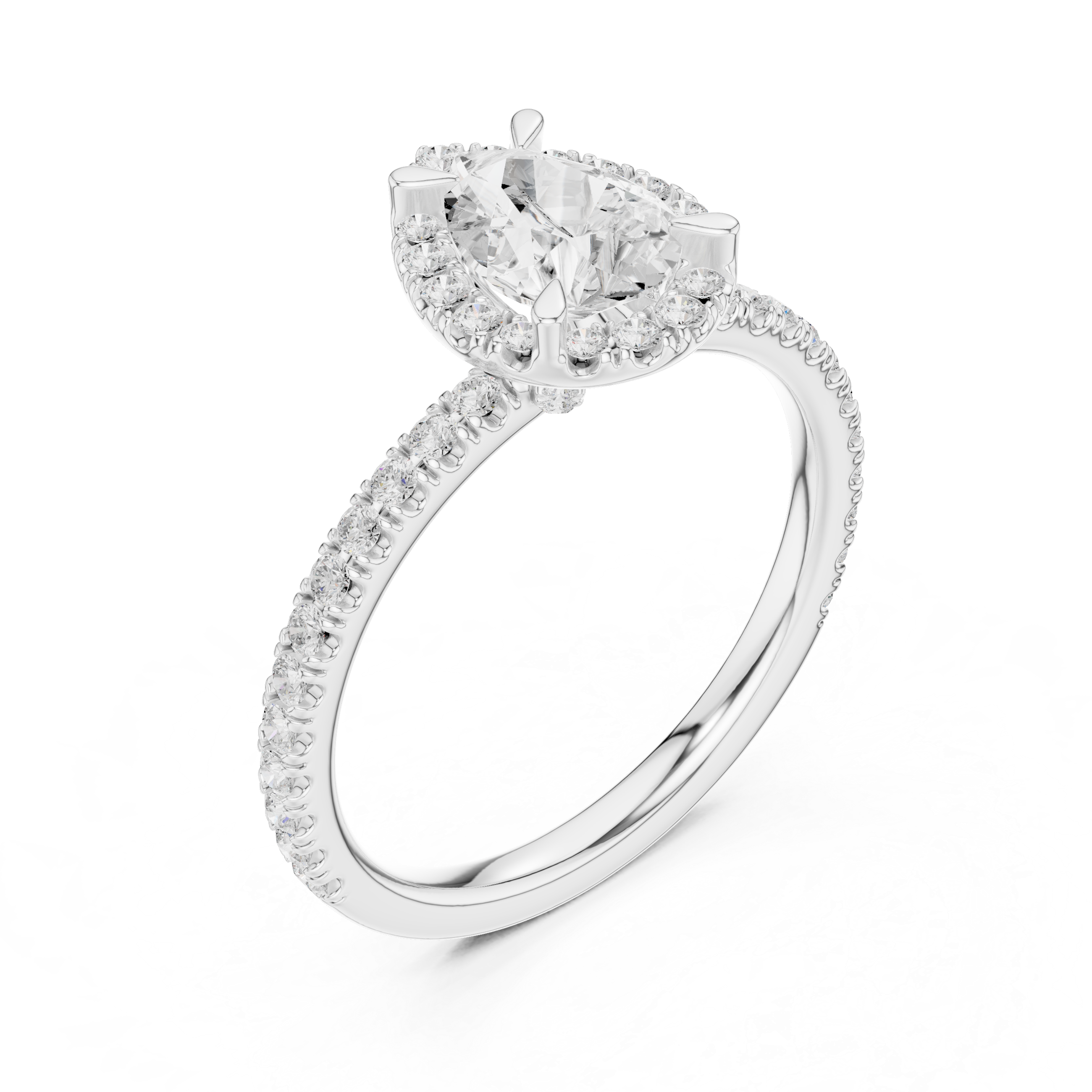Pear Halo Engagement Ring with Pavé Diamond Band