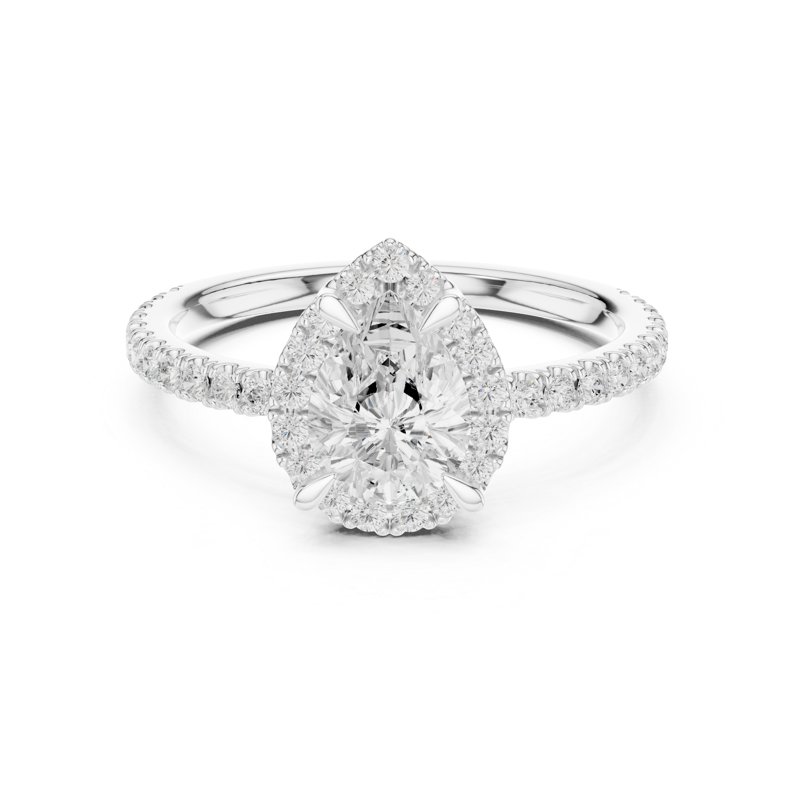 Pear Halo Engagement Ring with Pavé Diamond Band