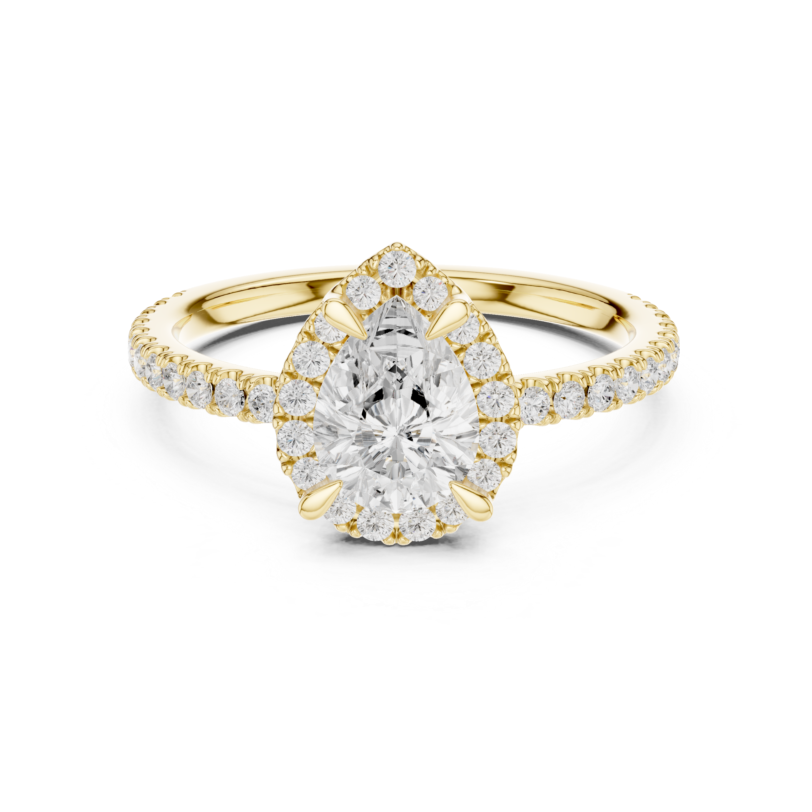 Pear Halo Engagement Ring with Pavé Diamond Band
