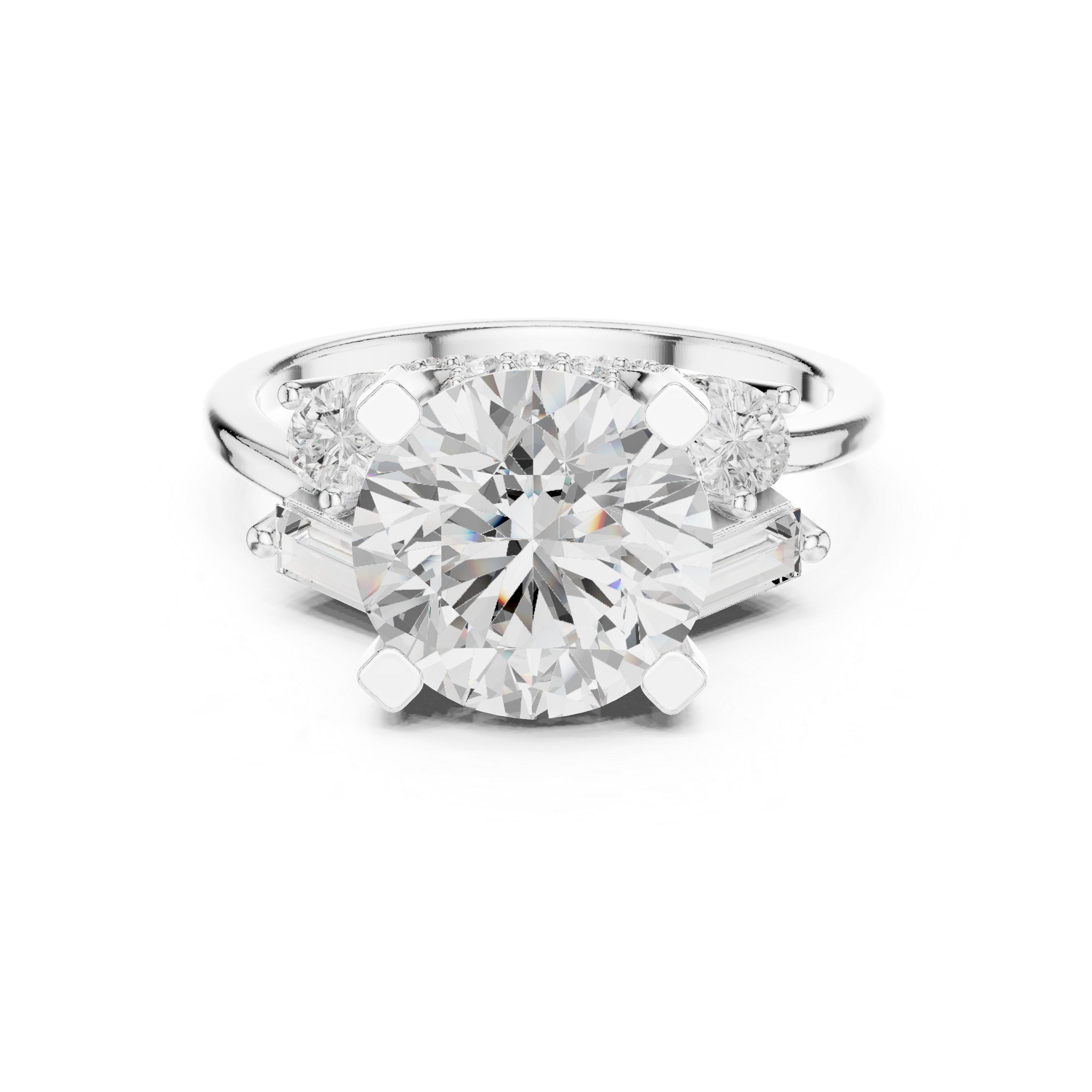 Round Diamond Engagement Ring with Pear & Baguette Side Stones