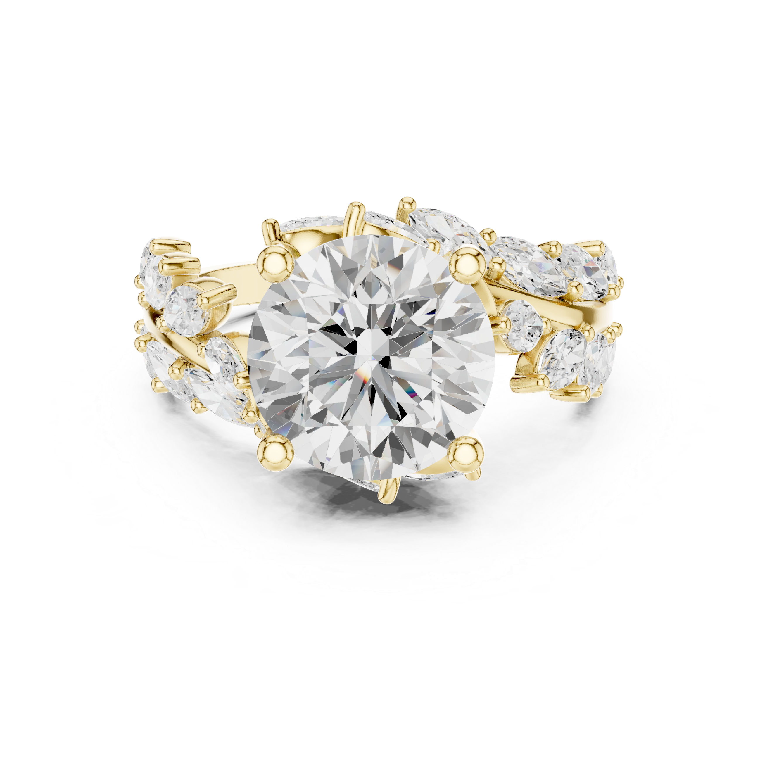 Round Diamond Solitaire Engagement Ring with Marquise Diamond Band