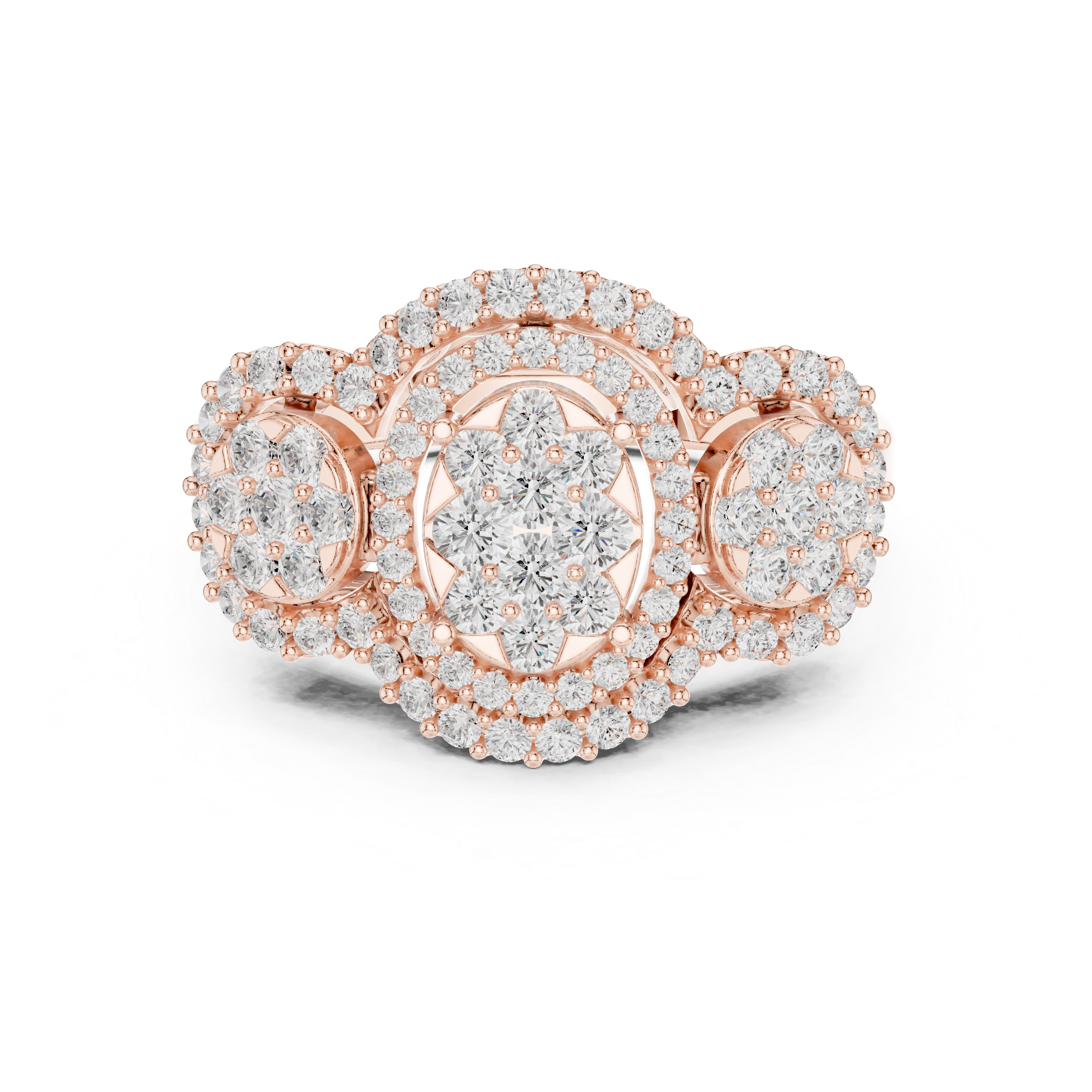 Three Stone Halo Diamond Engagement Ring