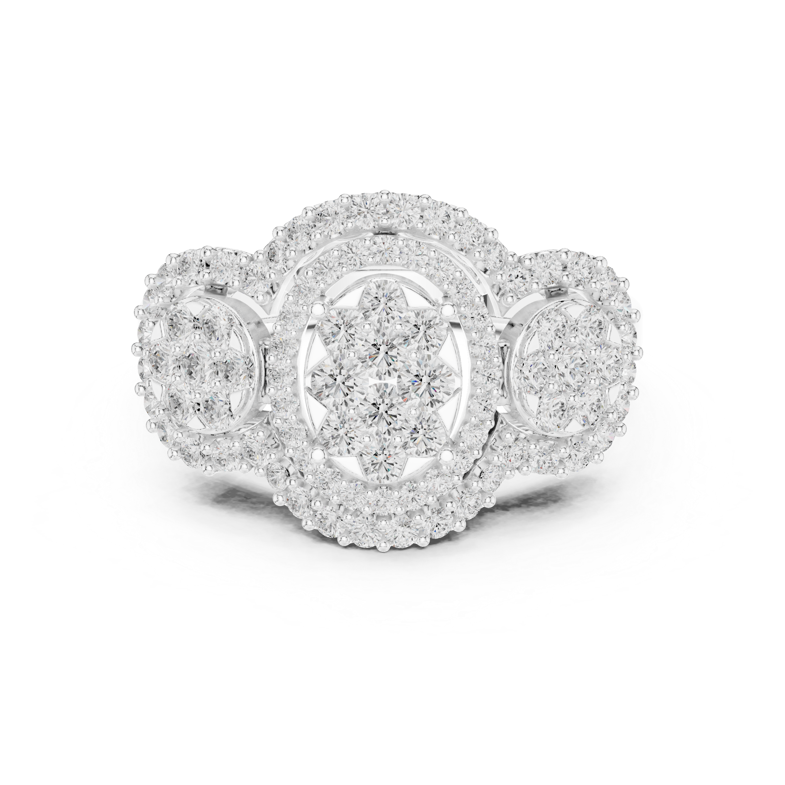 Three Stone Halo Diamond Engagement Ring