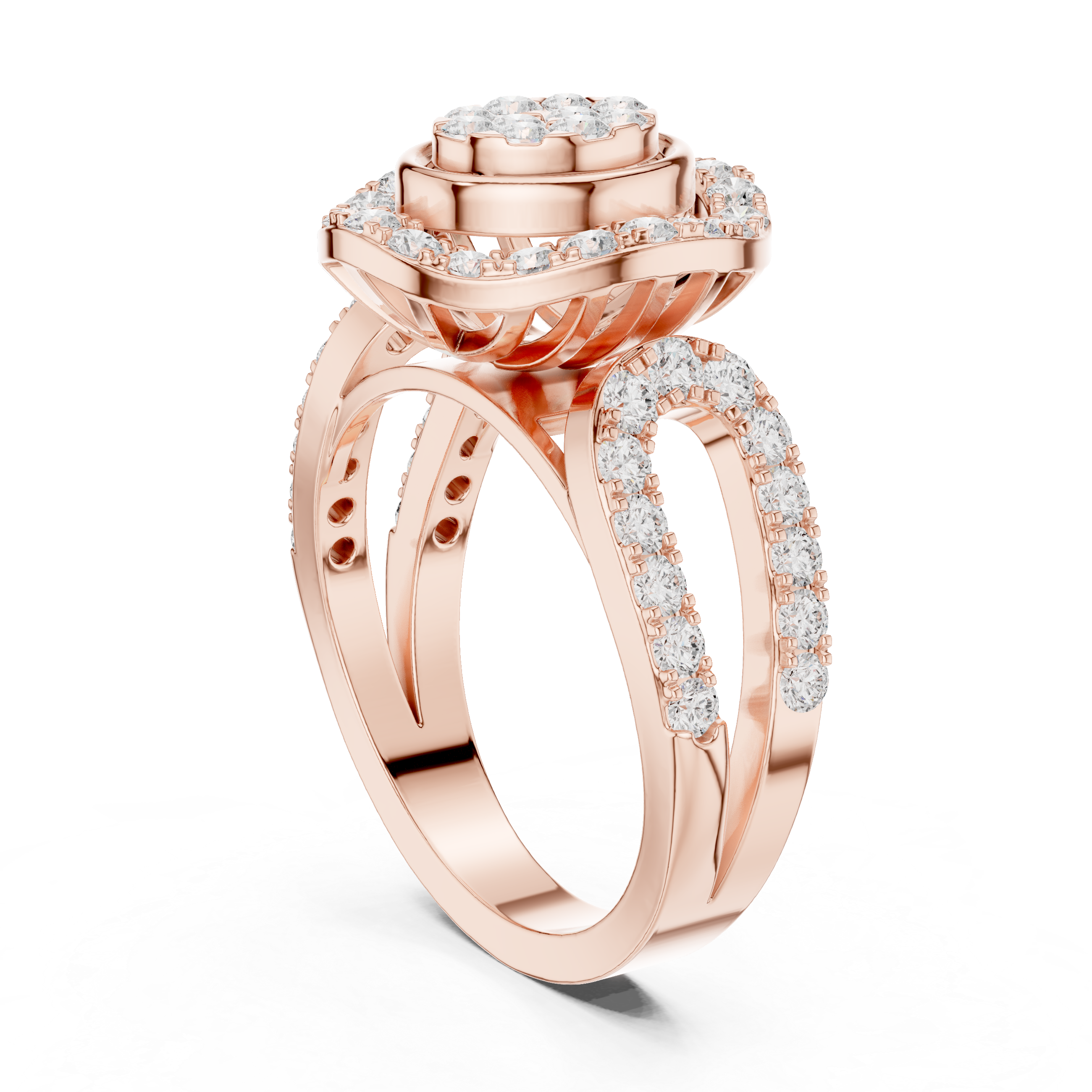 Oval Diamond Halo Split Shank Ring