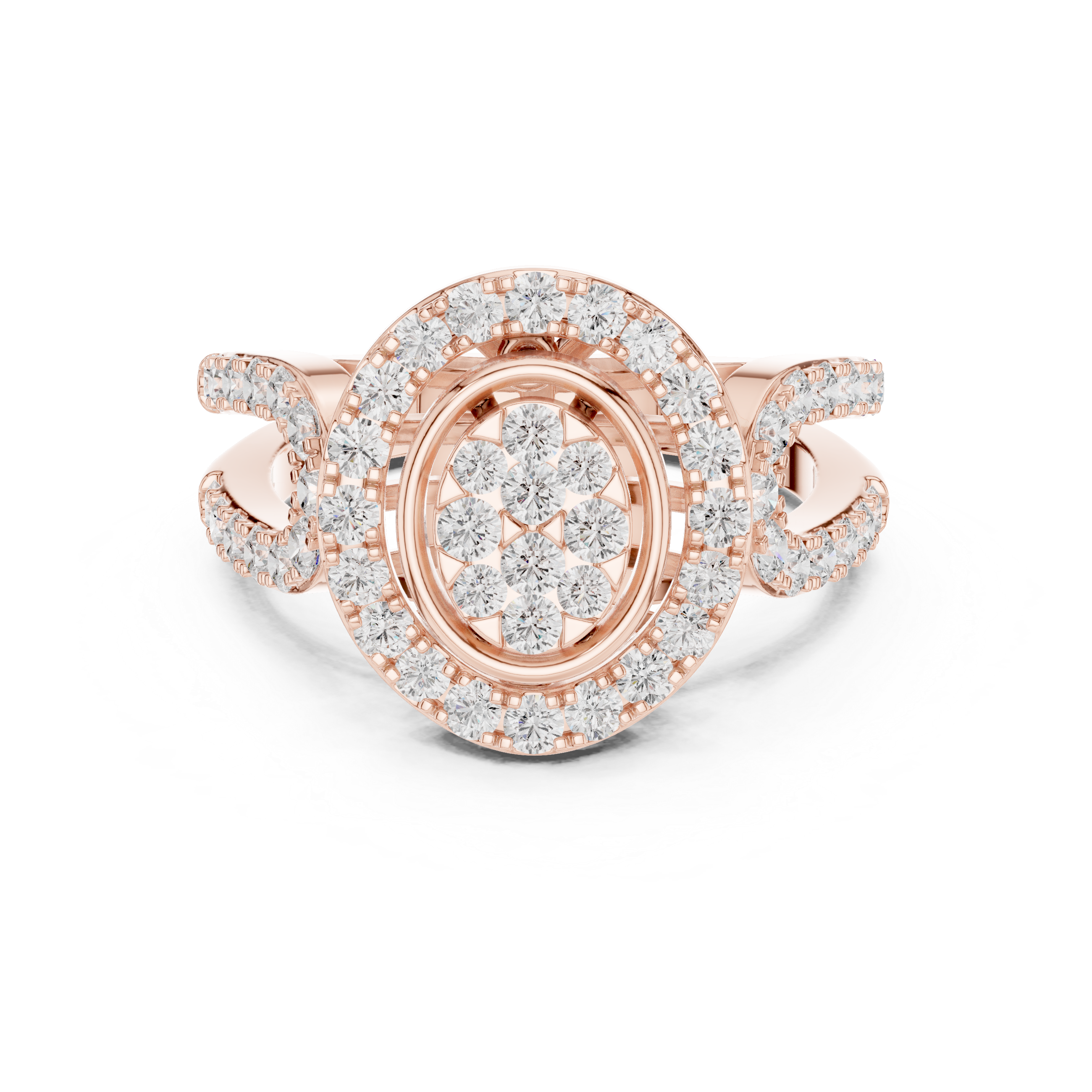 Oval Diamond Halo Split Shank Ring
