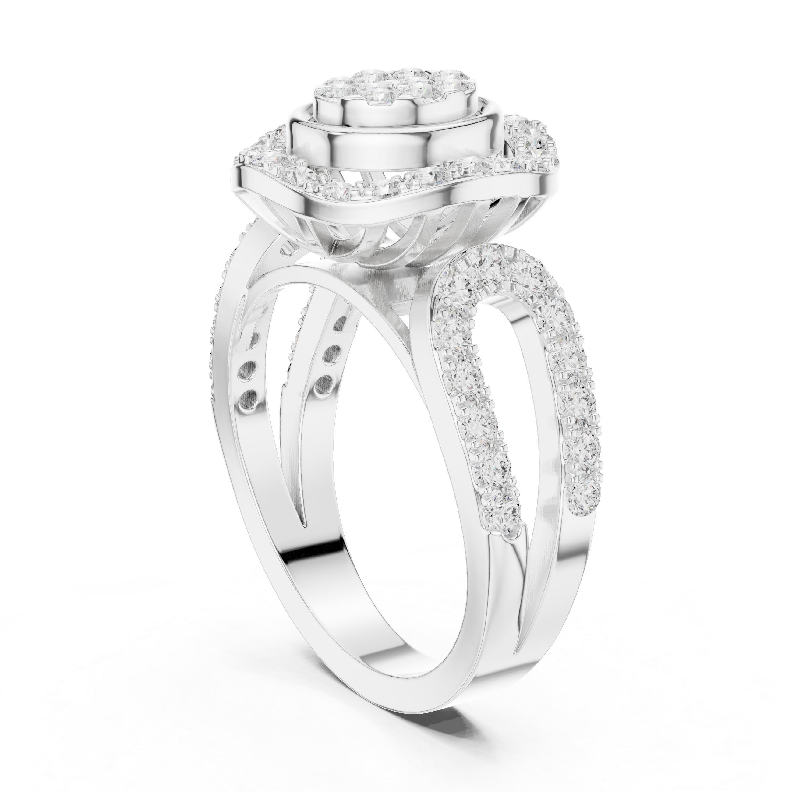 Oval Diamond Halo Split Shank Ring