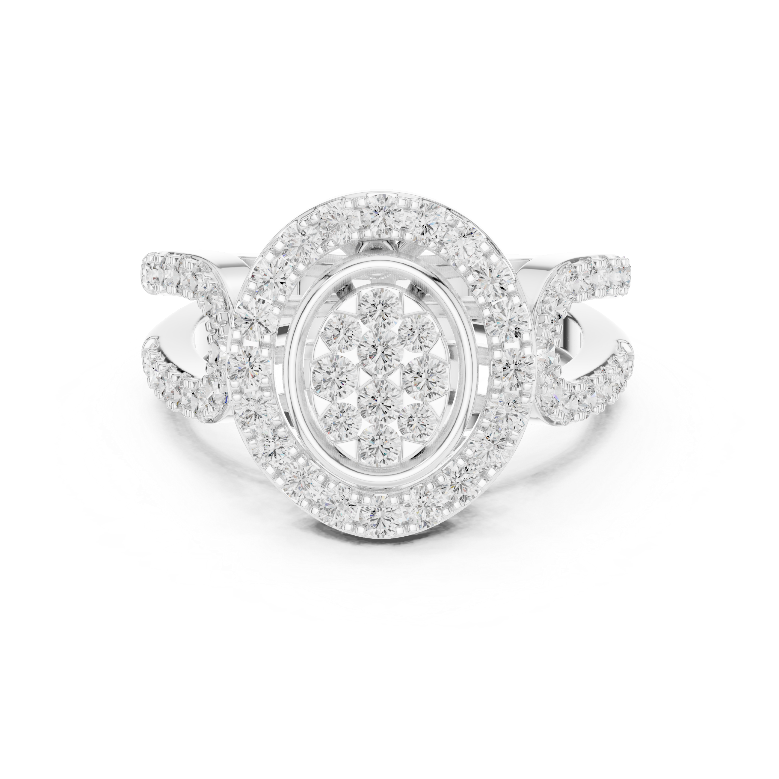 Oval Diamond Halo Split Shank Ring