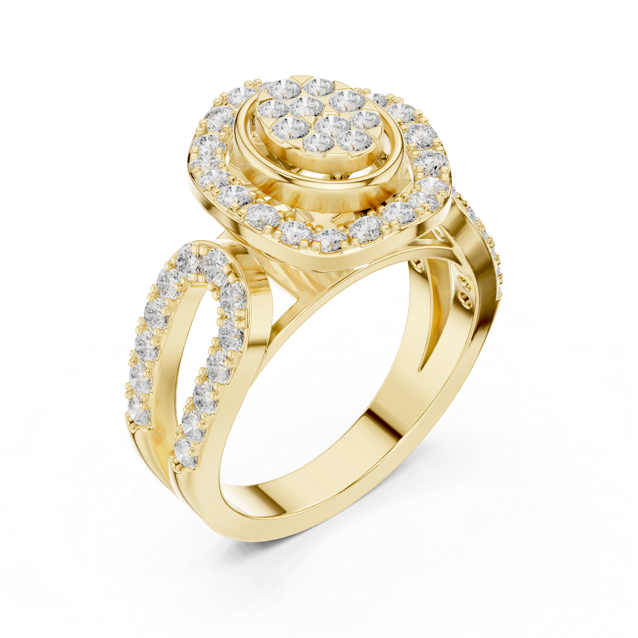 Oval Diamond Halo Split Shank Ring