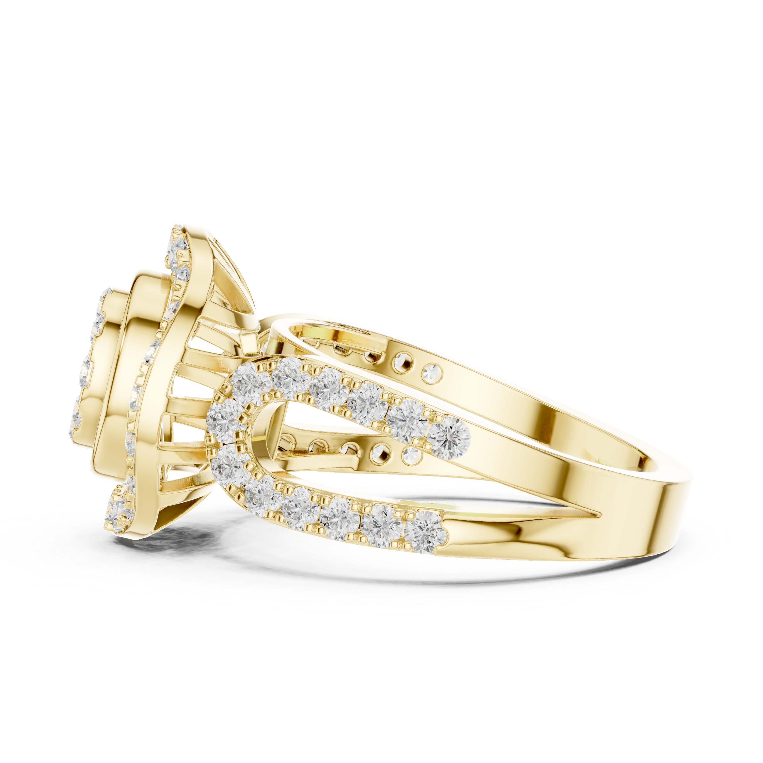 Oval Diamond Halo Split Shank Ring