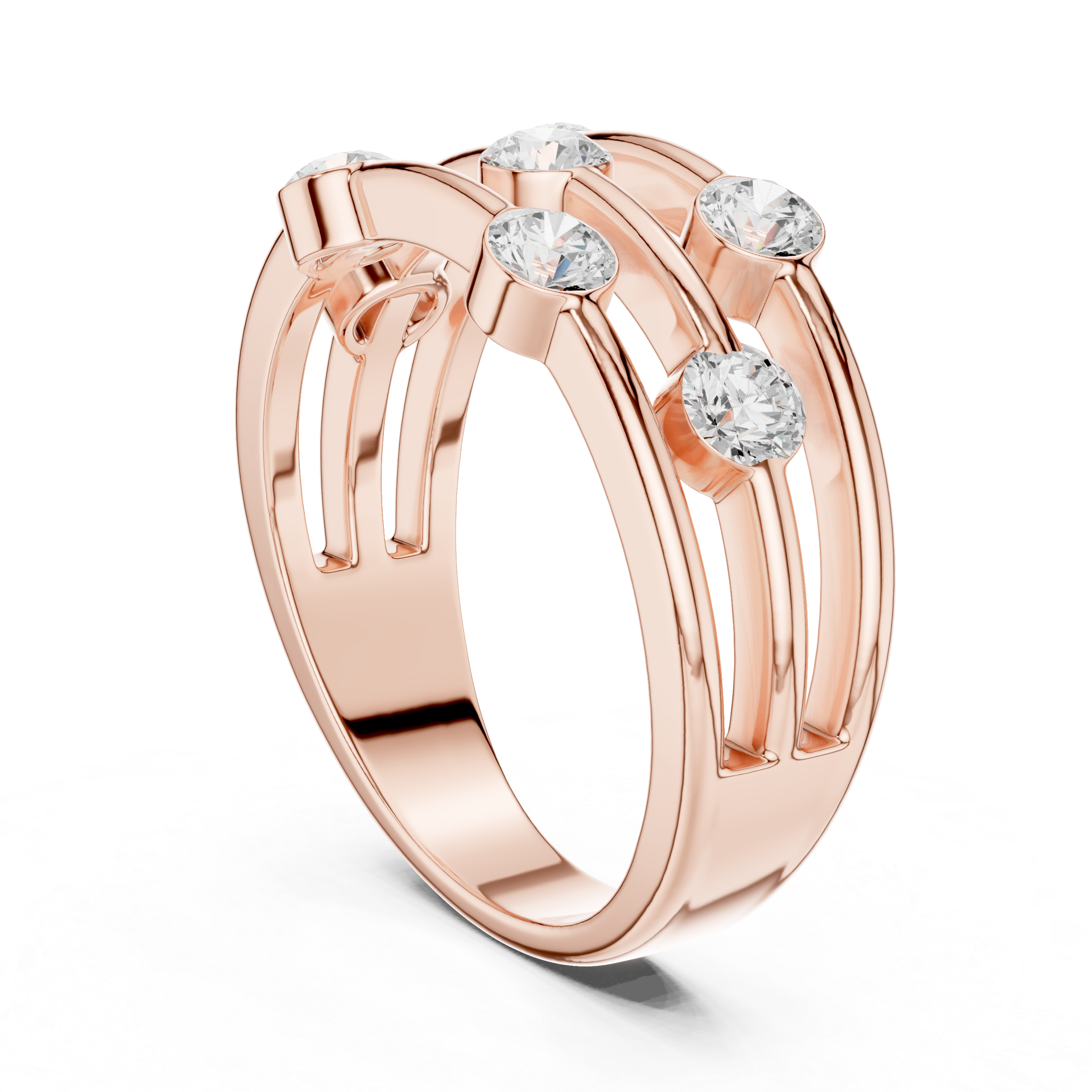 Triple Row Bezel Diamond Statement Ring