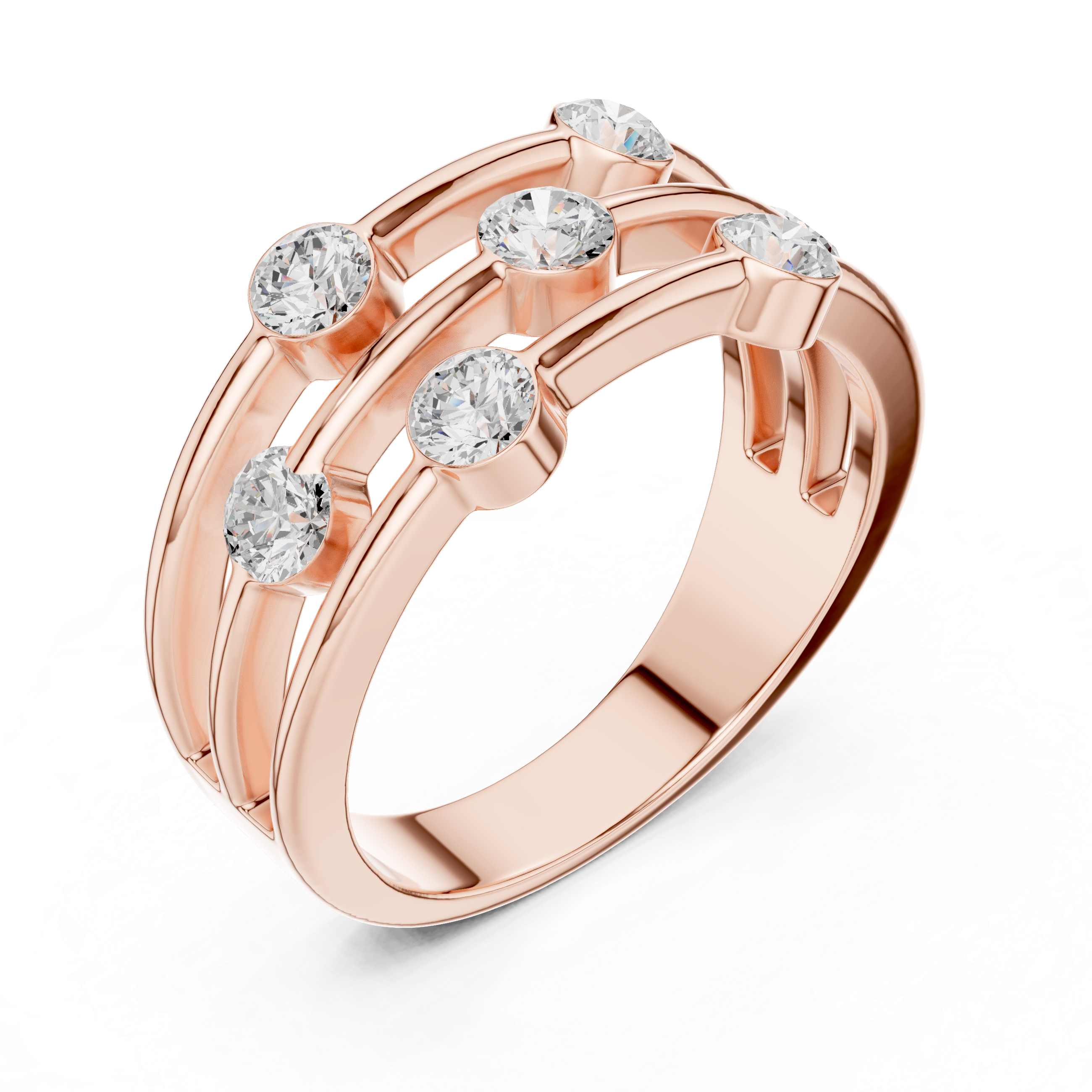 Triple Row Bezel Diamond Statement Ring