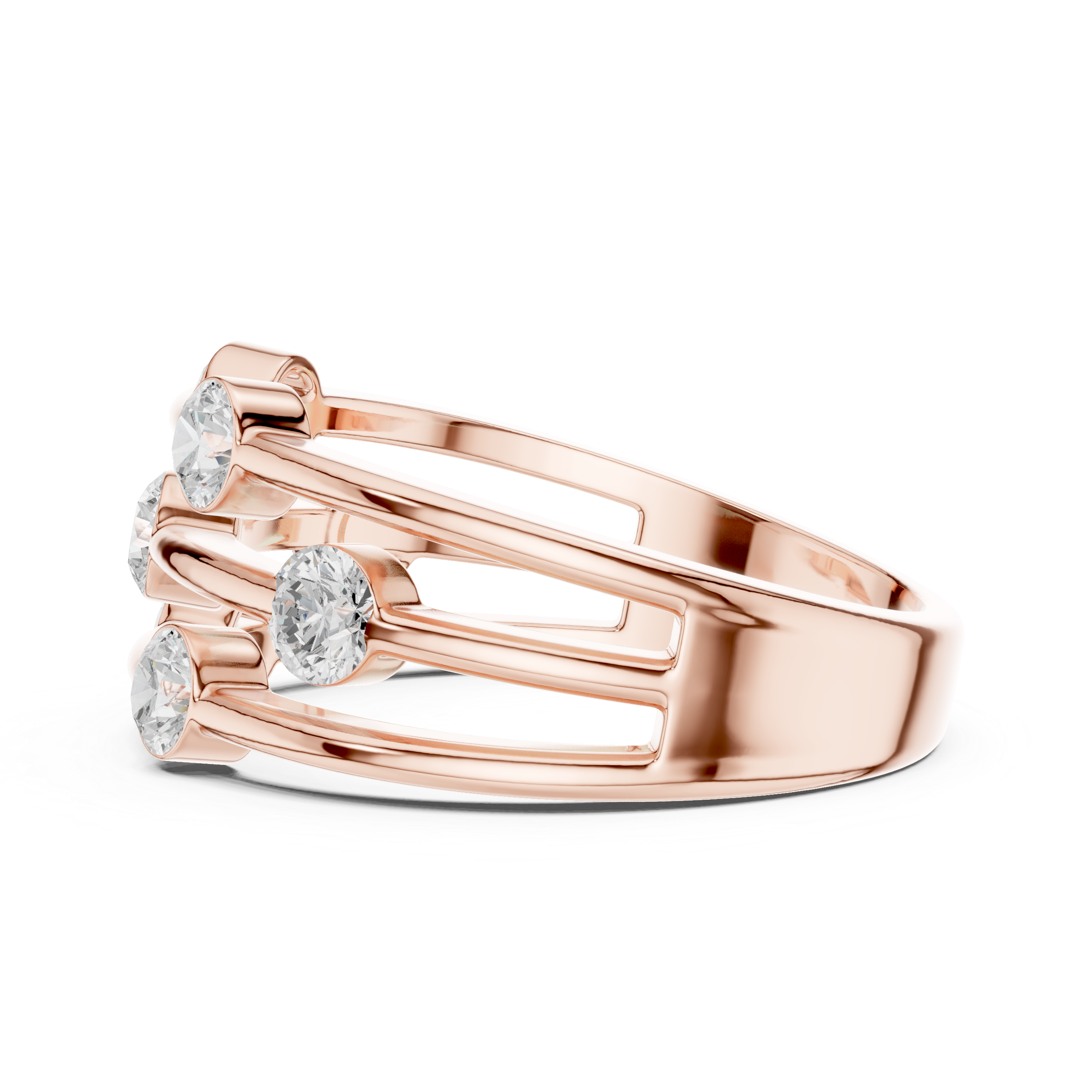 Triple Row Bezel Diamond Statement Ring