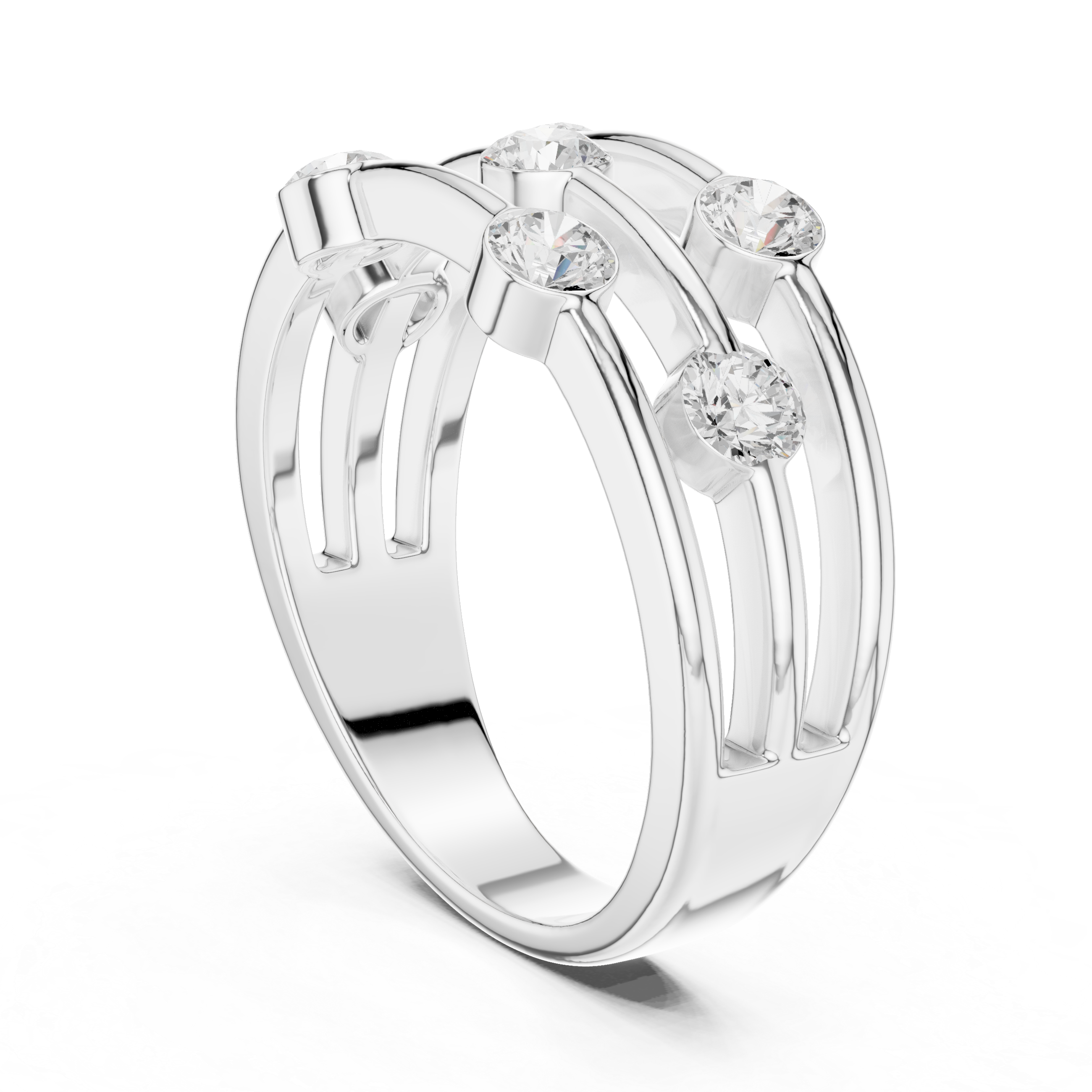 Triple Row Bezel Diamond Statement Ring