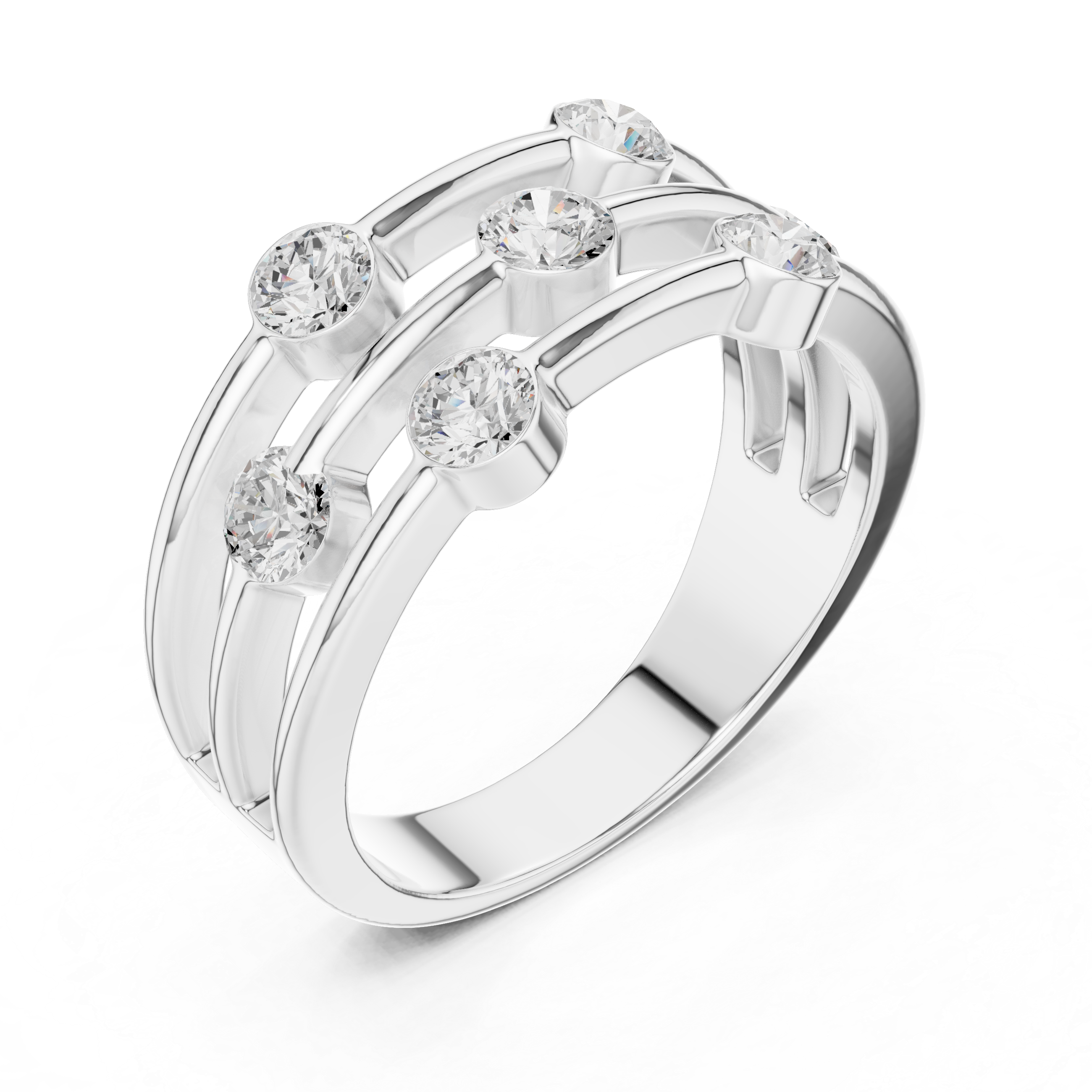 Triple Row Bezel Diamond Statement Ring