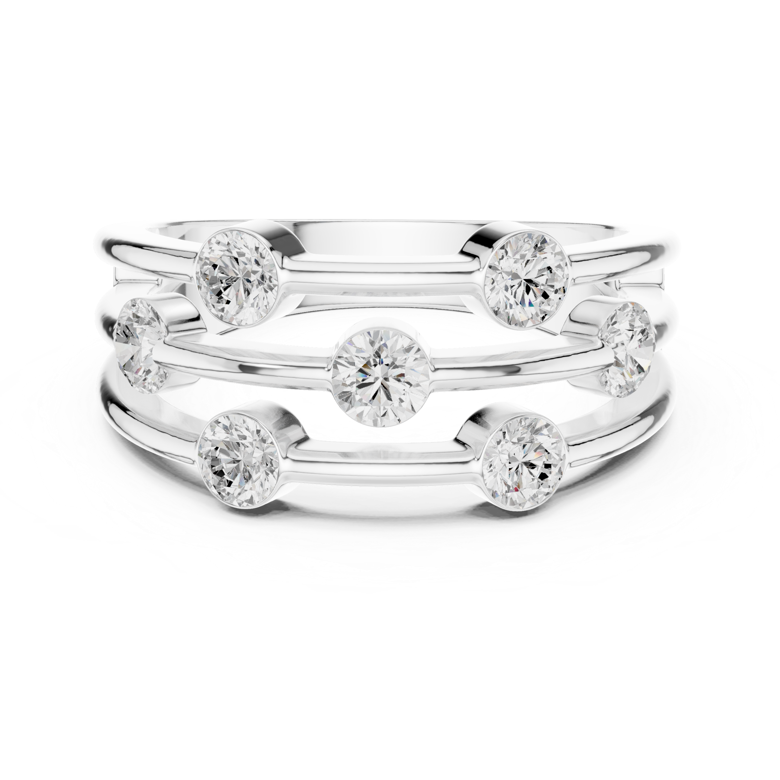 Triple Row Bezel Diamond Statement Ring