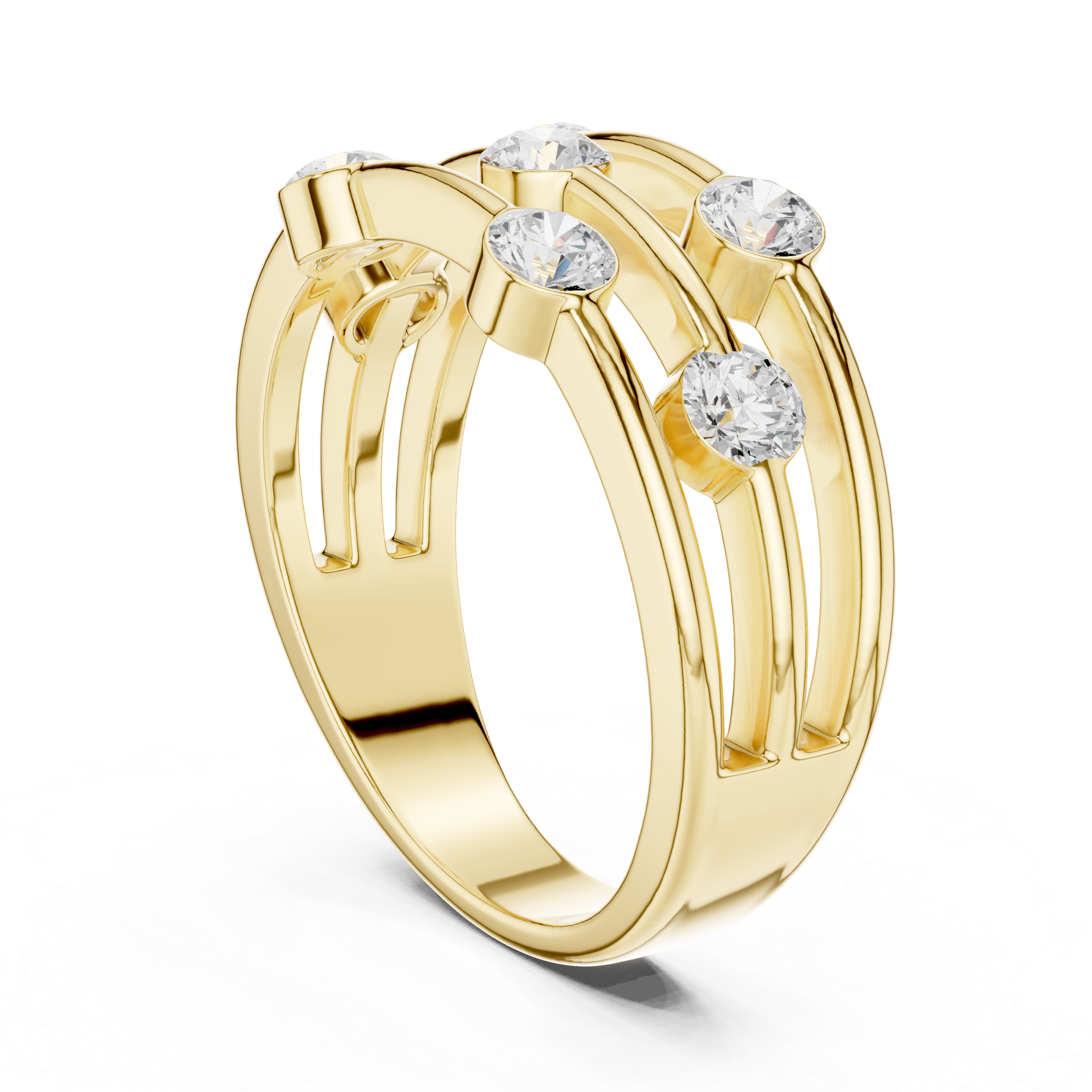 Triple Row Bezel Diamond Statement Ring