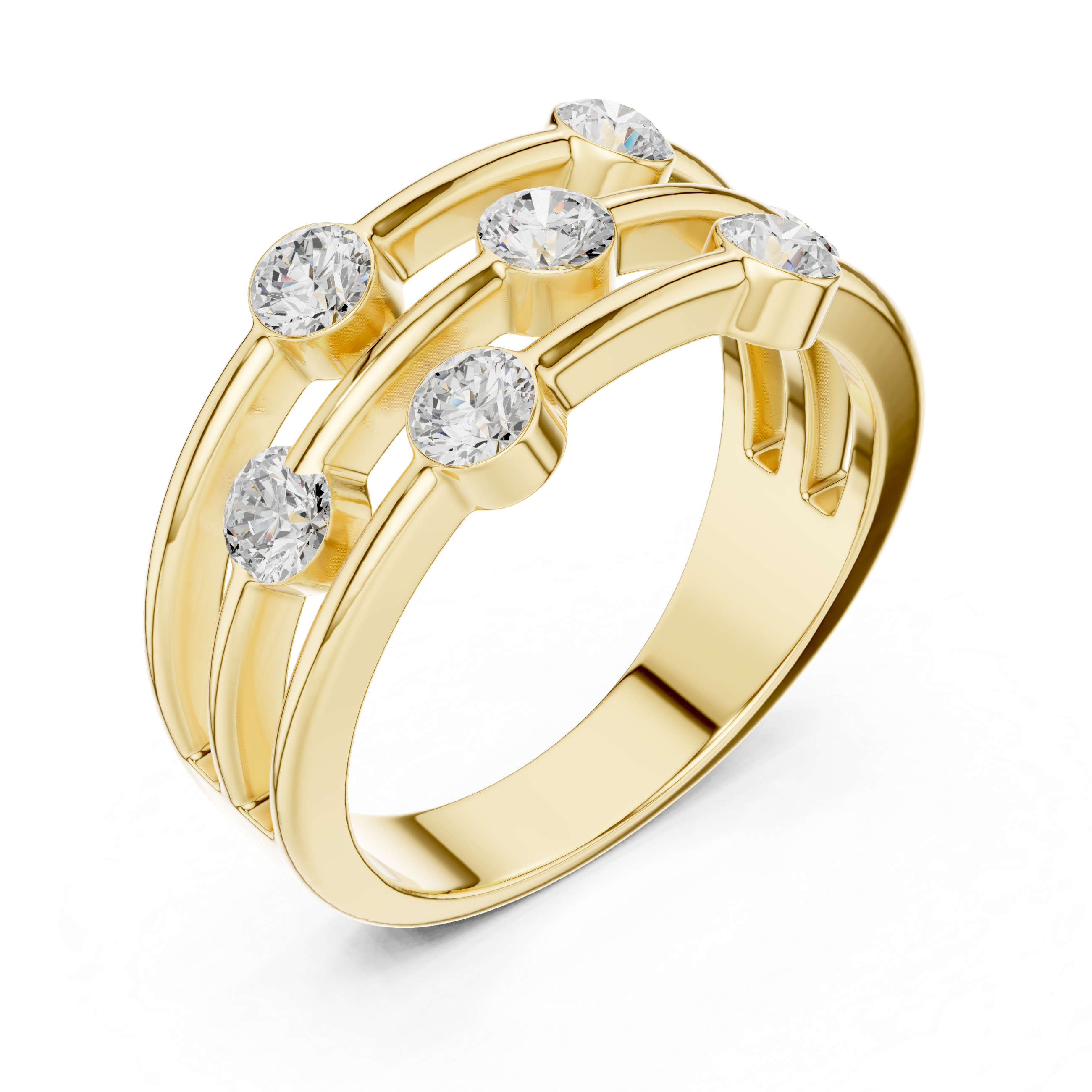 Triple Row Bezel Diamond Statement Ring