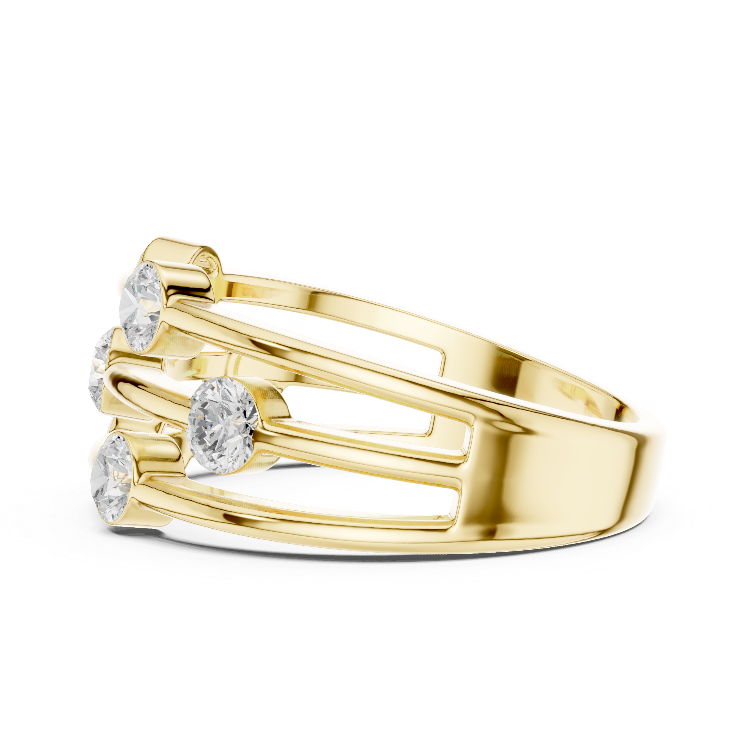 Triple Row Bezel Diamond Statement Ring