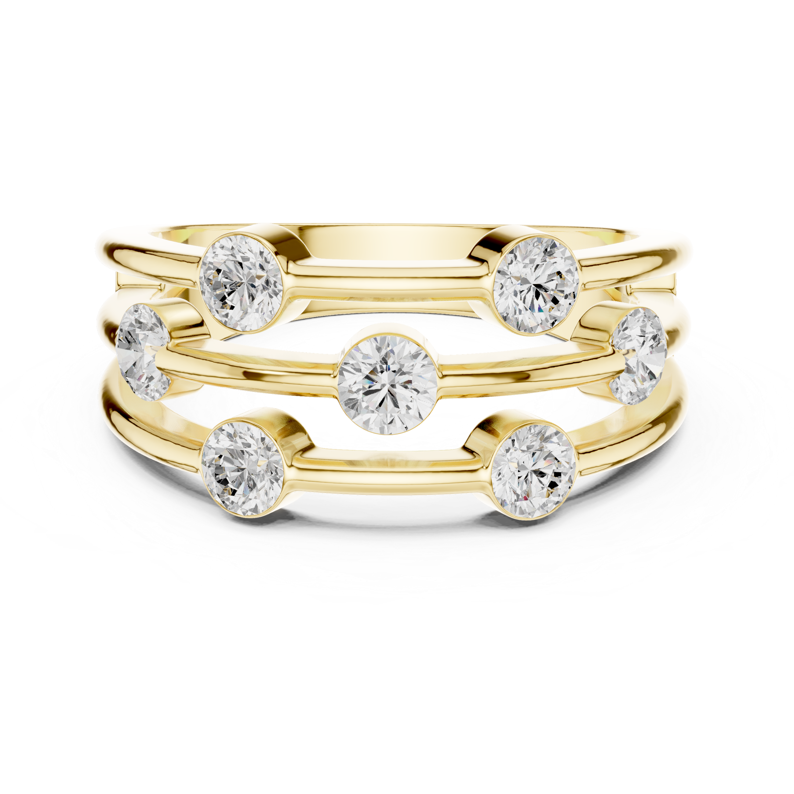 Triple Row Bezel Diamond Statement Ring