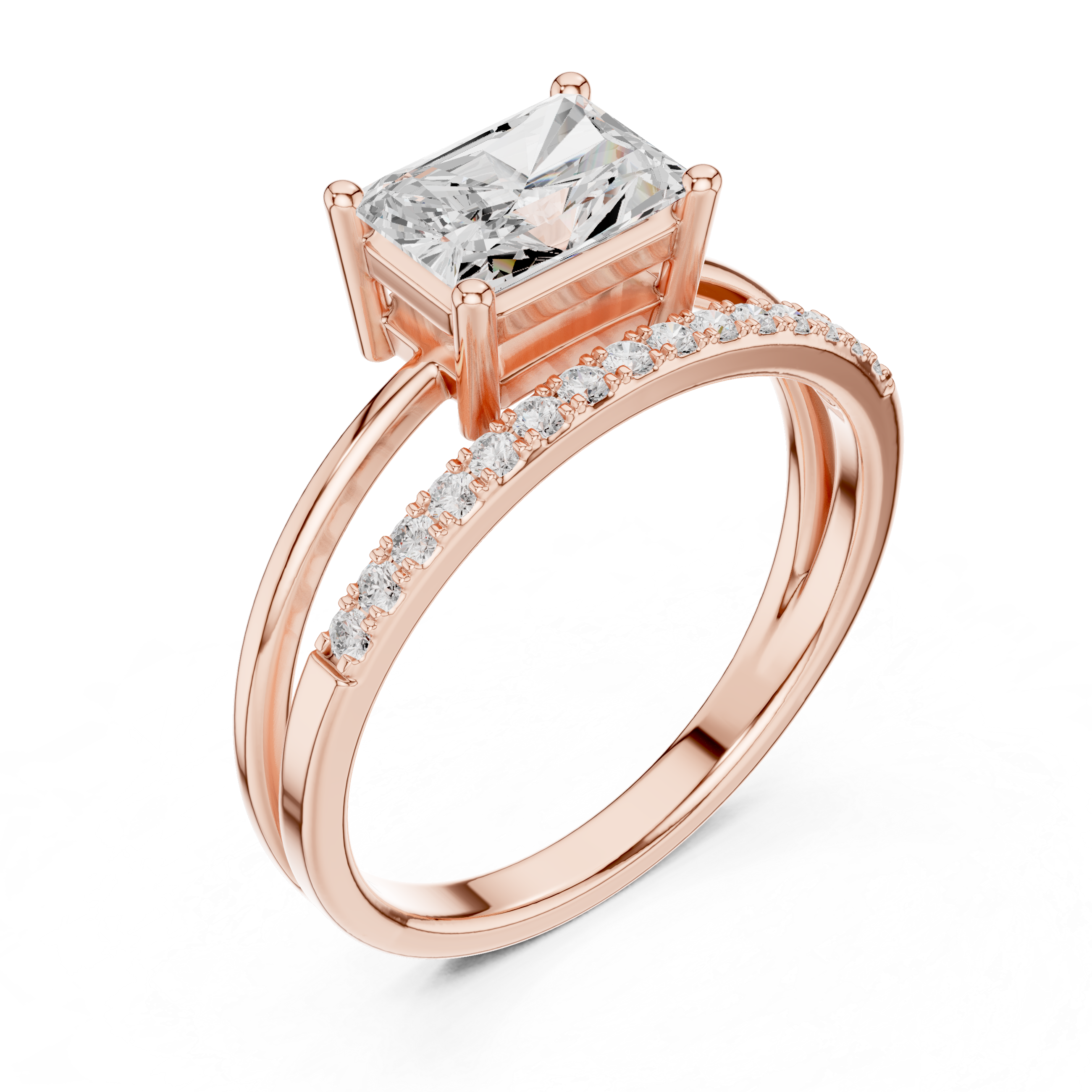 Radiant Cut Split Shank Engagement Ring