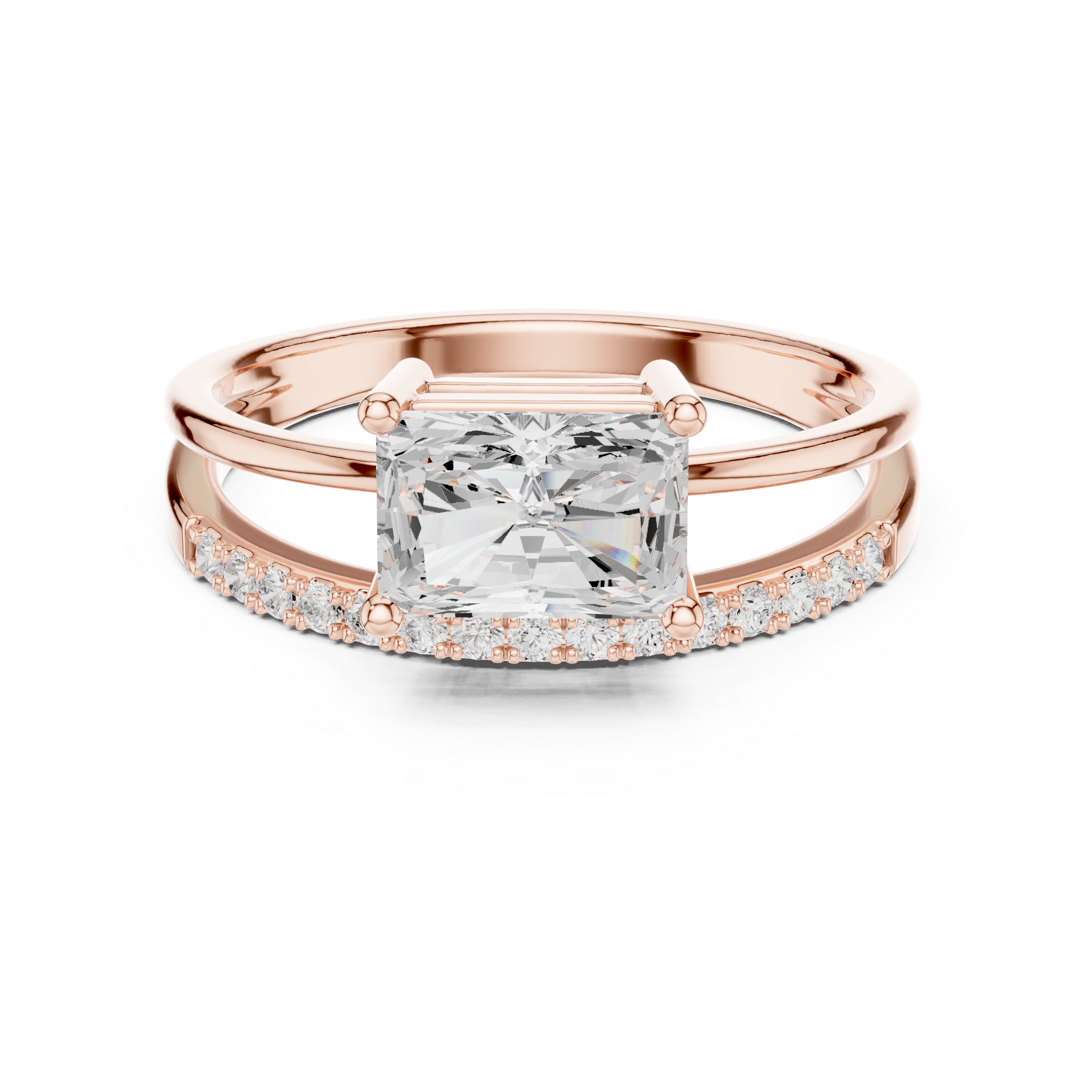 Radiant Cut Split Shank Engagement Ring