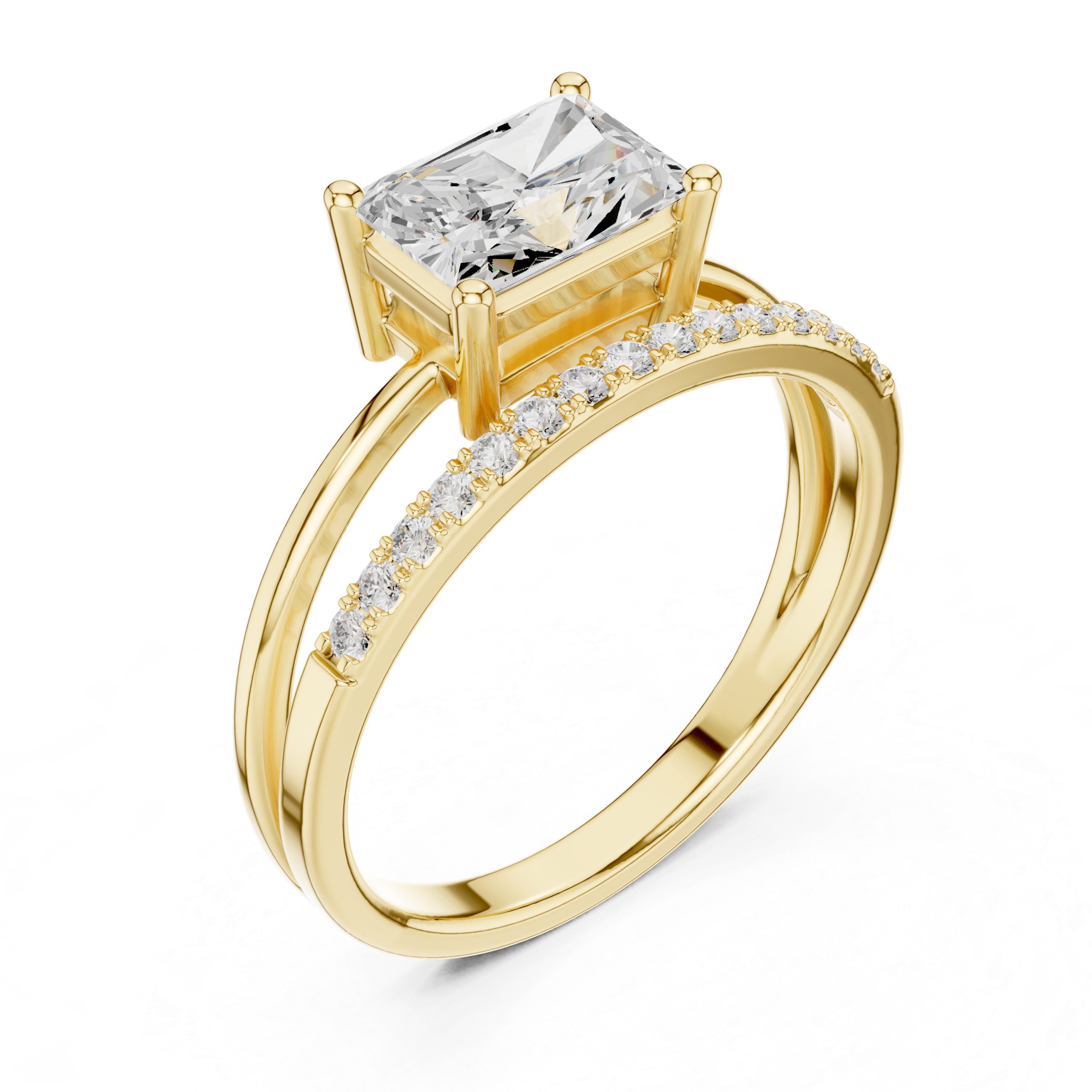 Radiant Cut Split Shank Engagement Ring