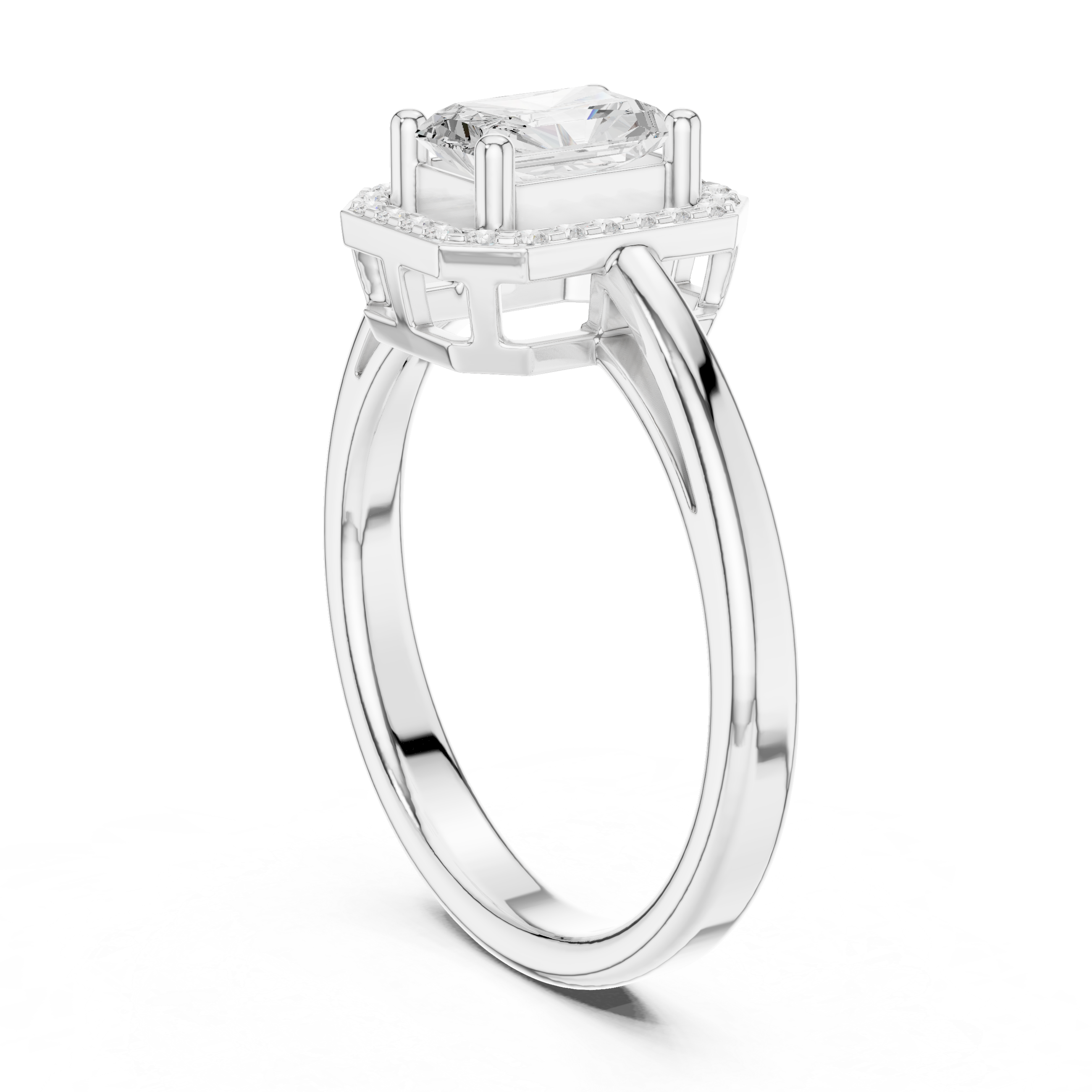 Emerald Cut Halo Engagement Ring