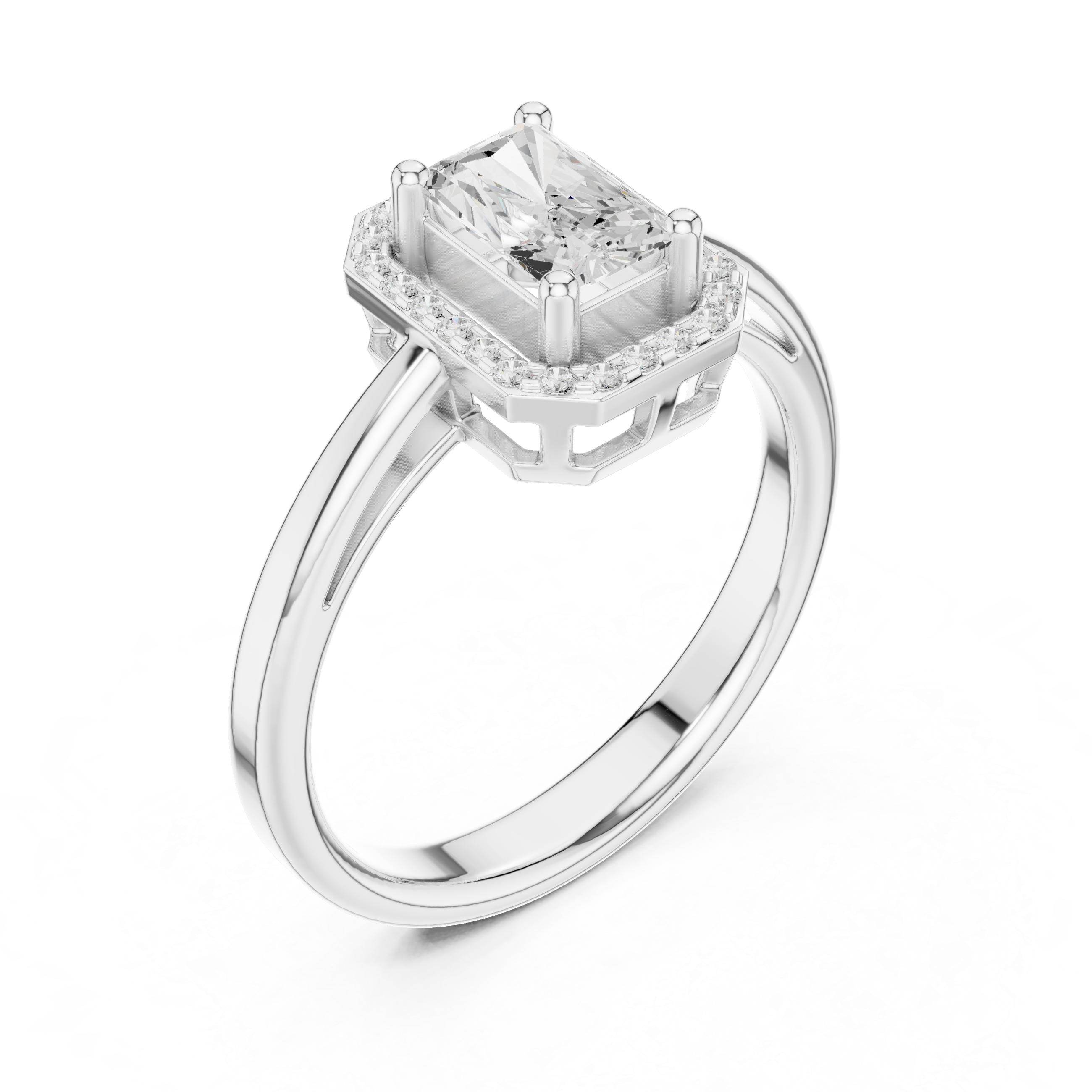 Emerald Cut Halo Engagement Ring