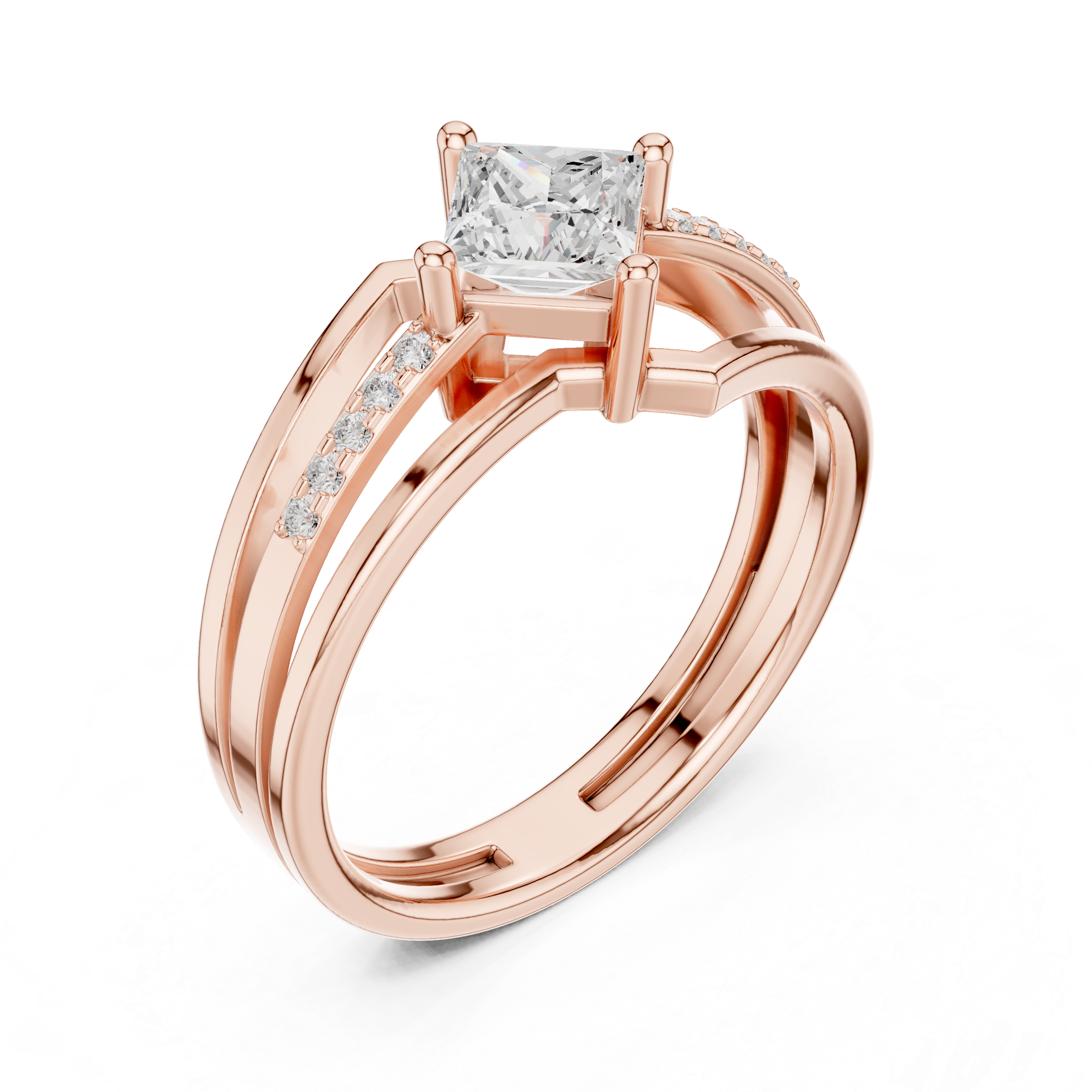Princess Diamond Split Shank Ring