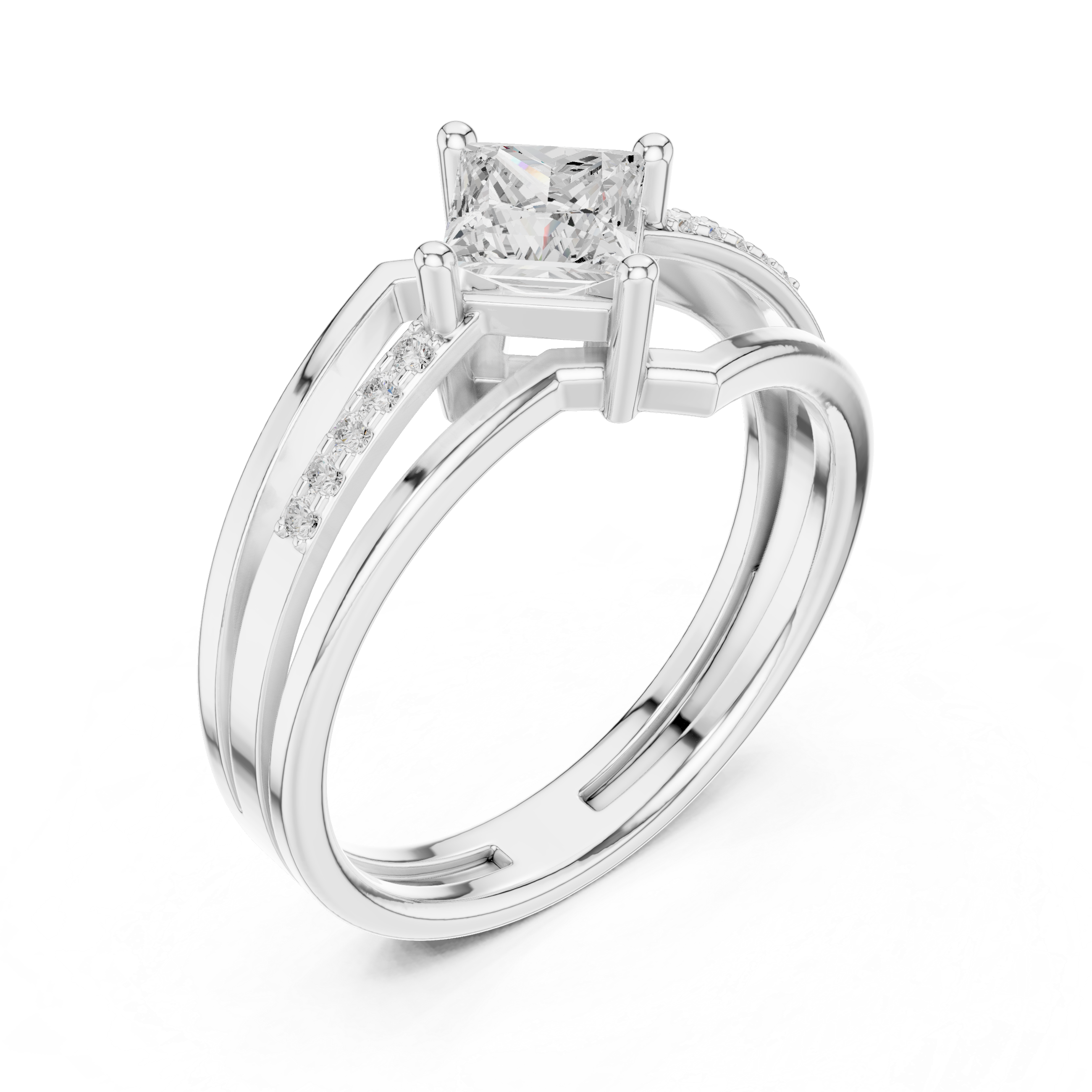 Princess Diamond Split Shank Ring