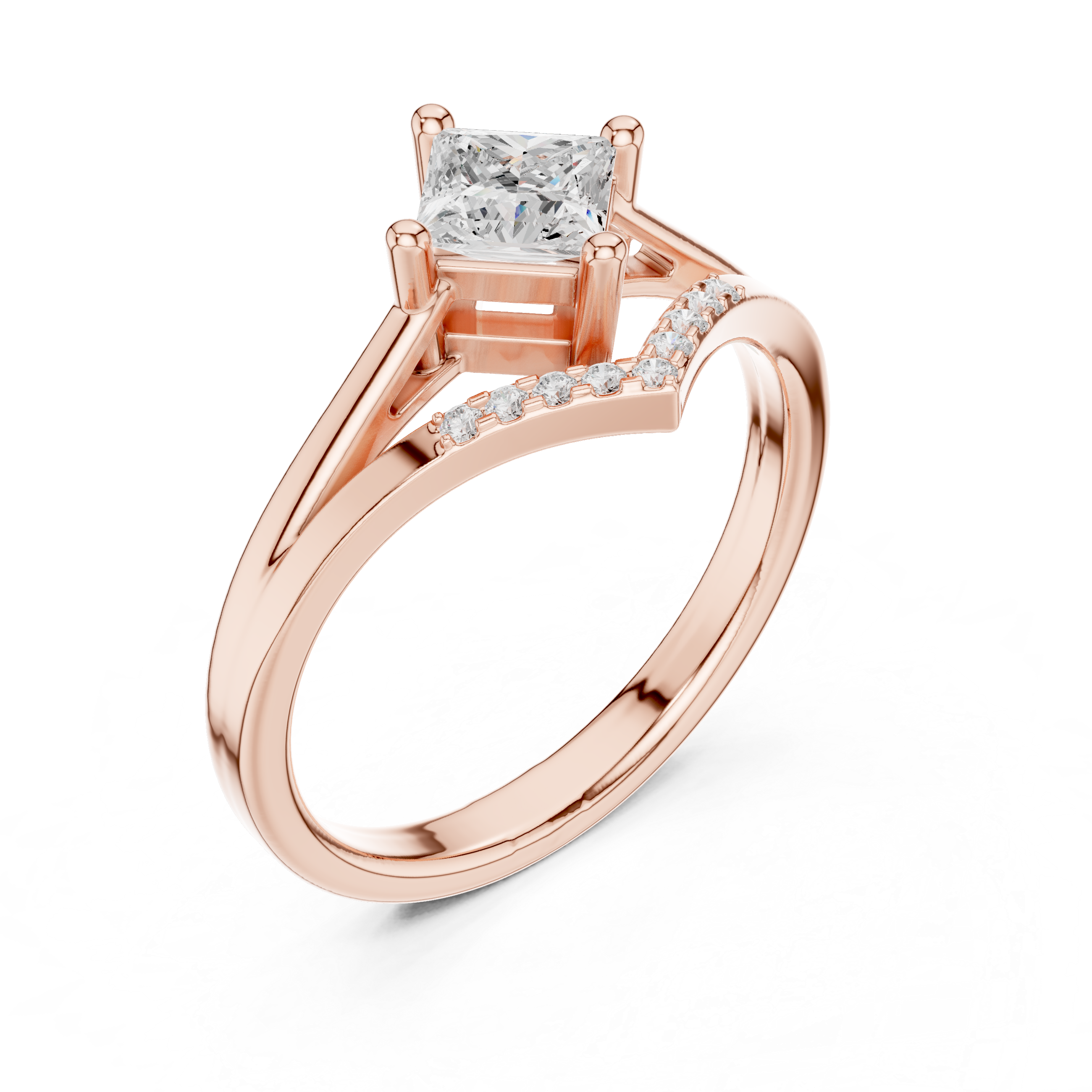Chevron Princess Cut Engagement Ring