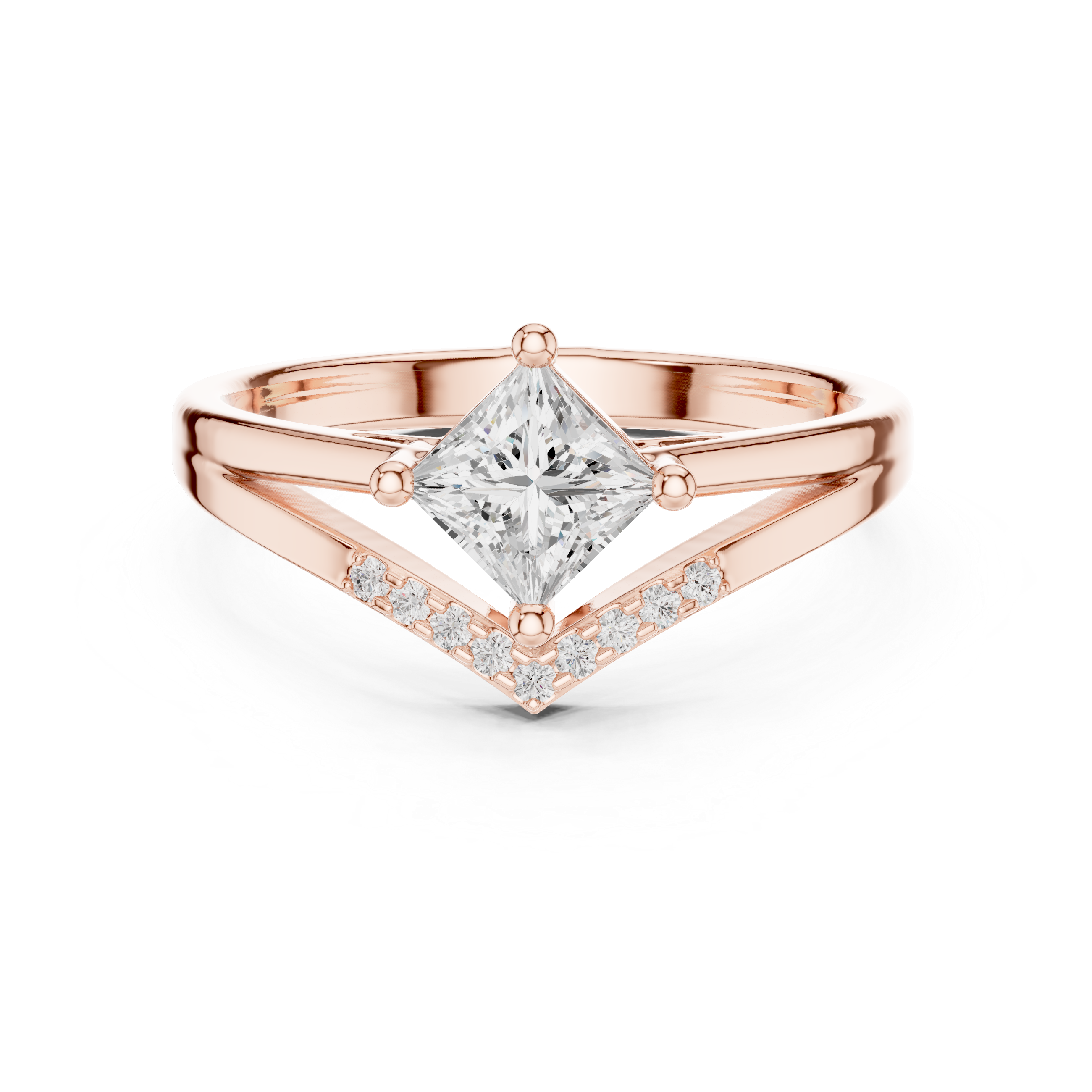 Chevron Princess Cut Engagement Ring