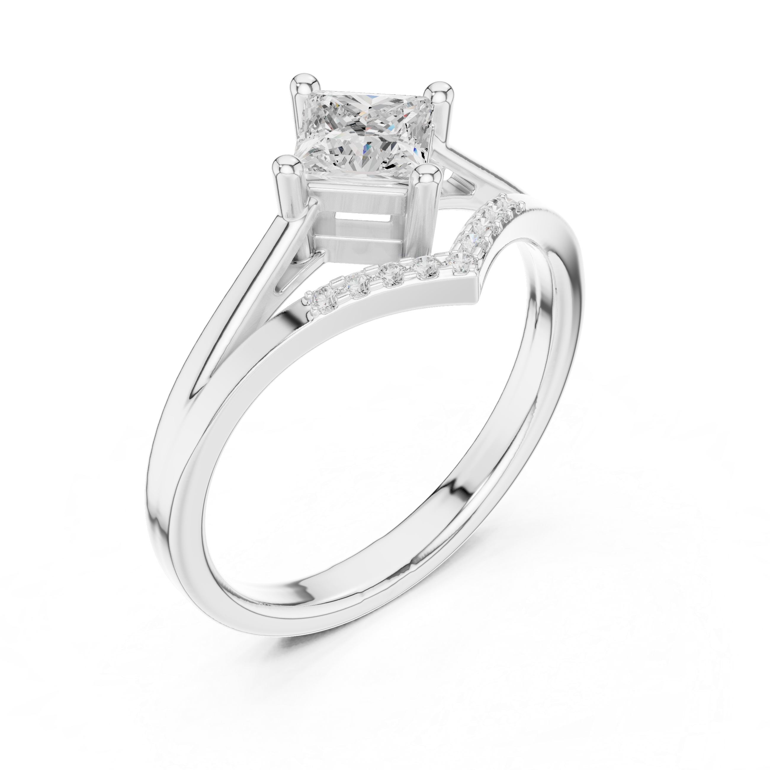 Chevron Princess Cut Engagement Ring