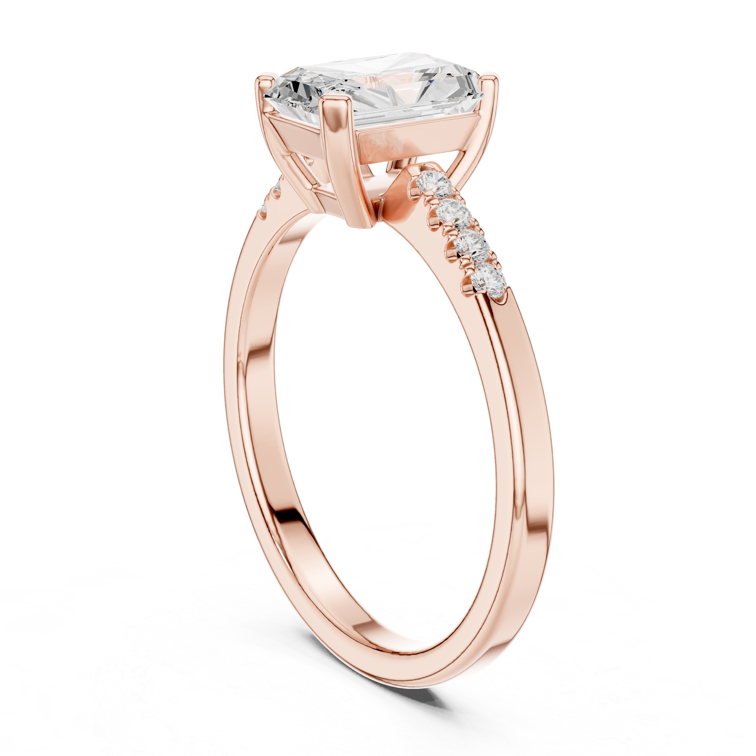 Radiant Cut Solitaire Ring with Pavé Band