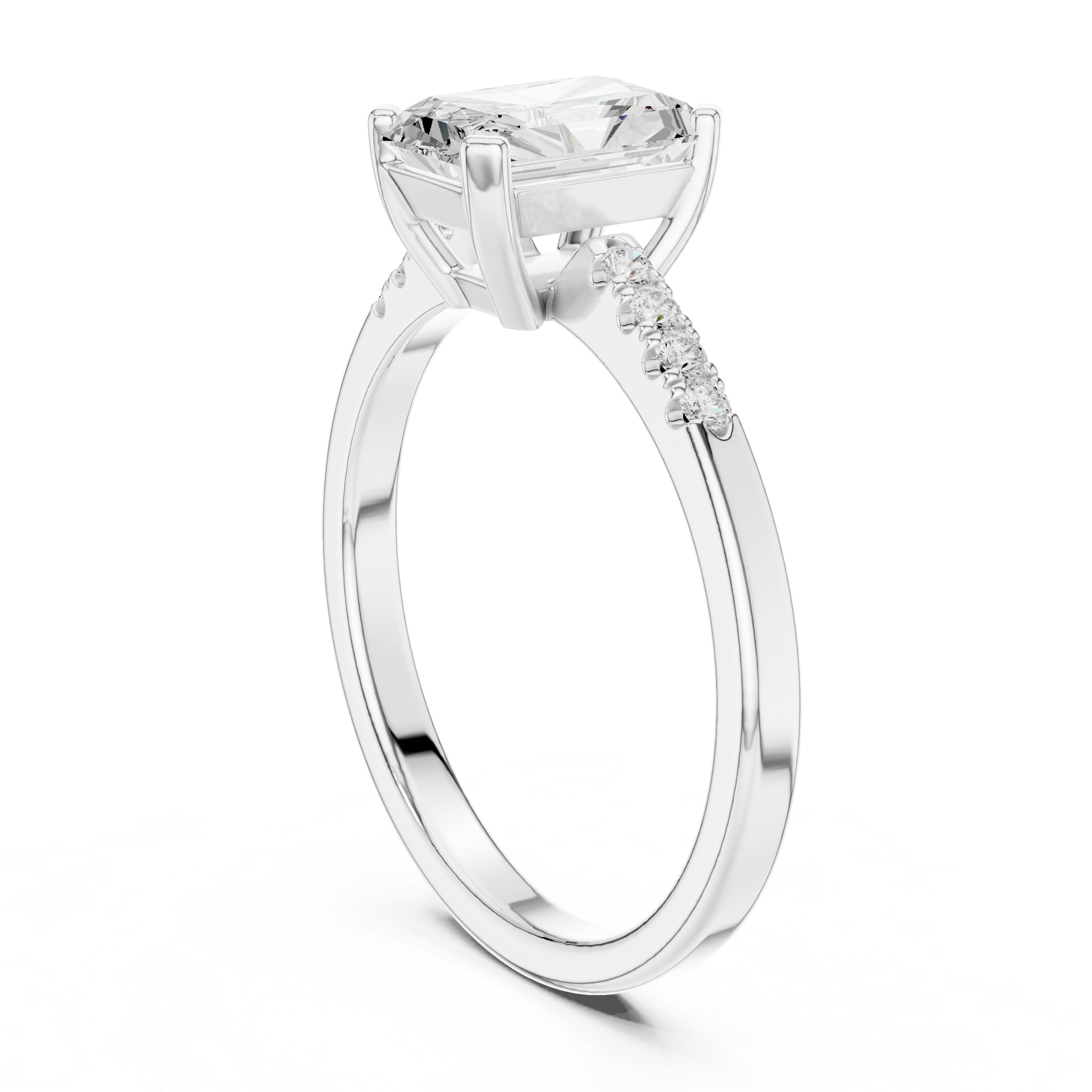 Radiant Cut Solitaire Ring with Pavé Band
