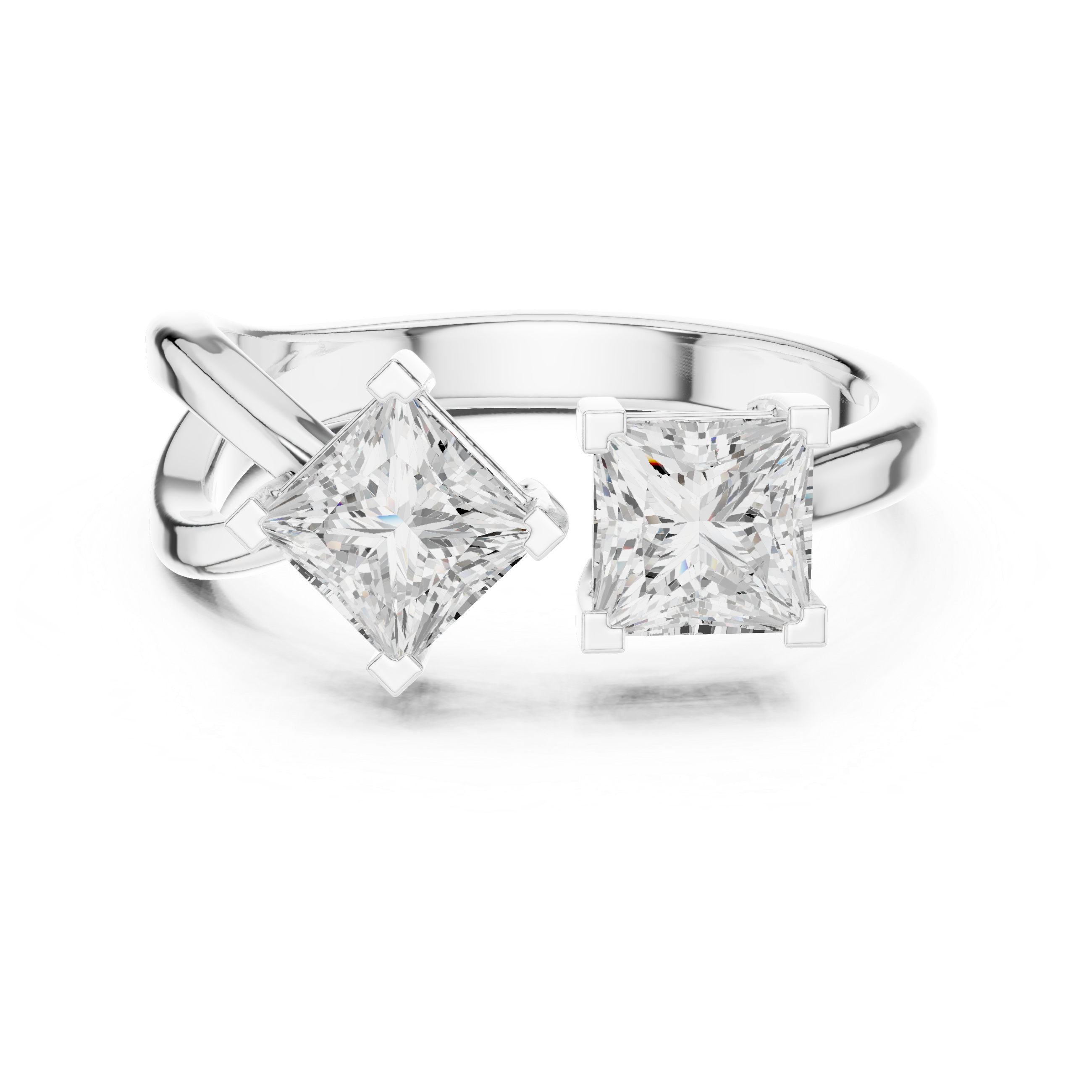 Two Stone Princess Diamond Bypass Ring