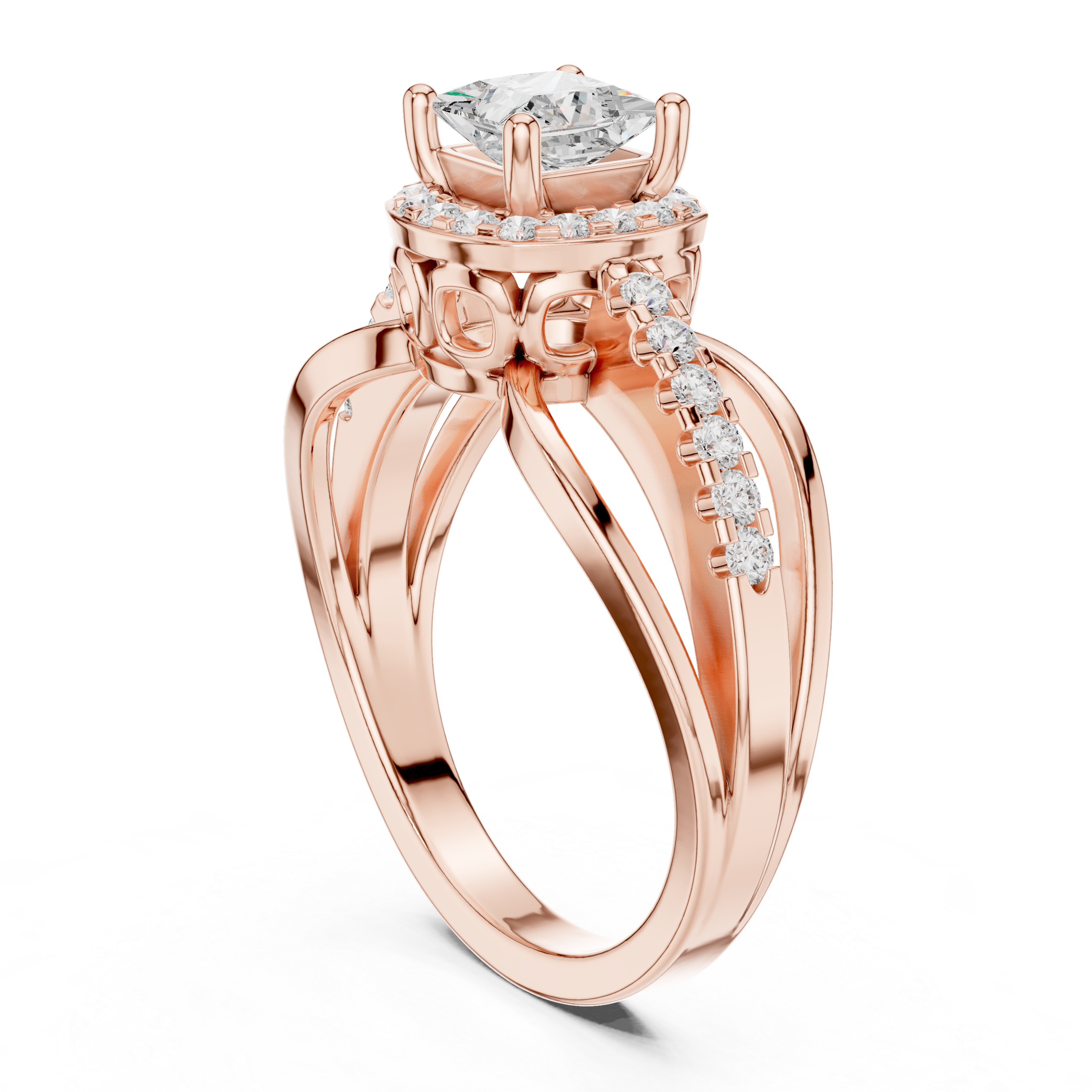 Princess Halo Split Shank Engagement Ring
