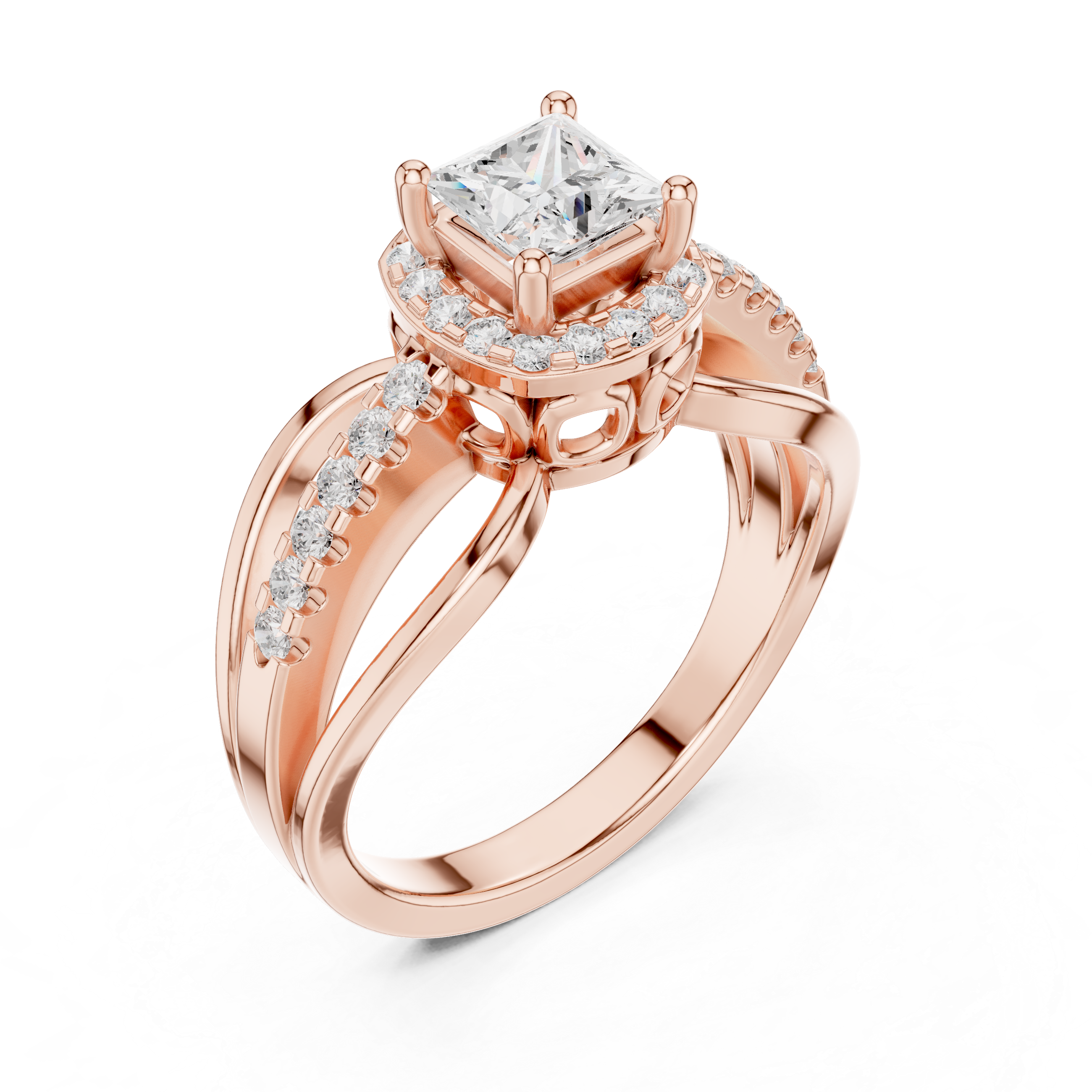 Princess Halo Split Shank Engagement Ring