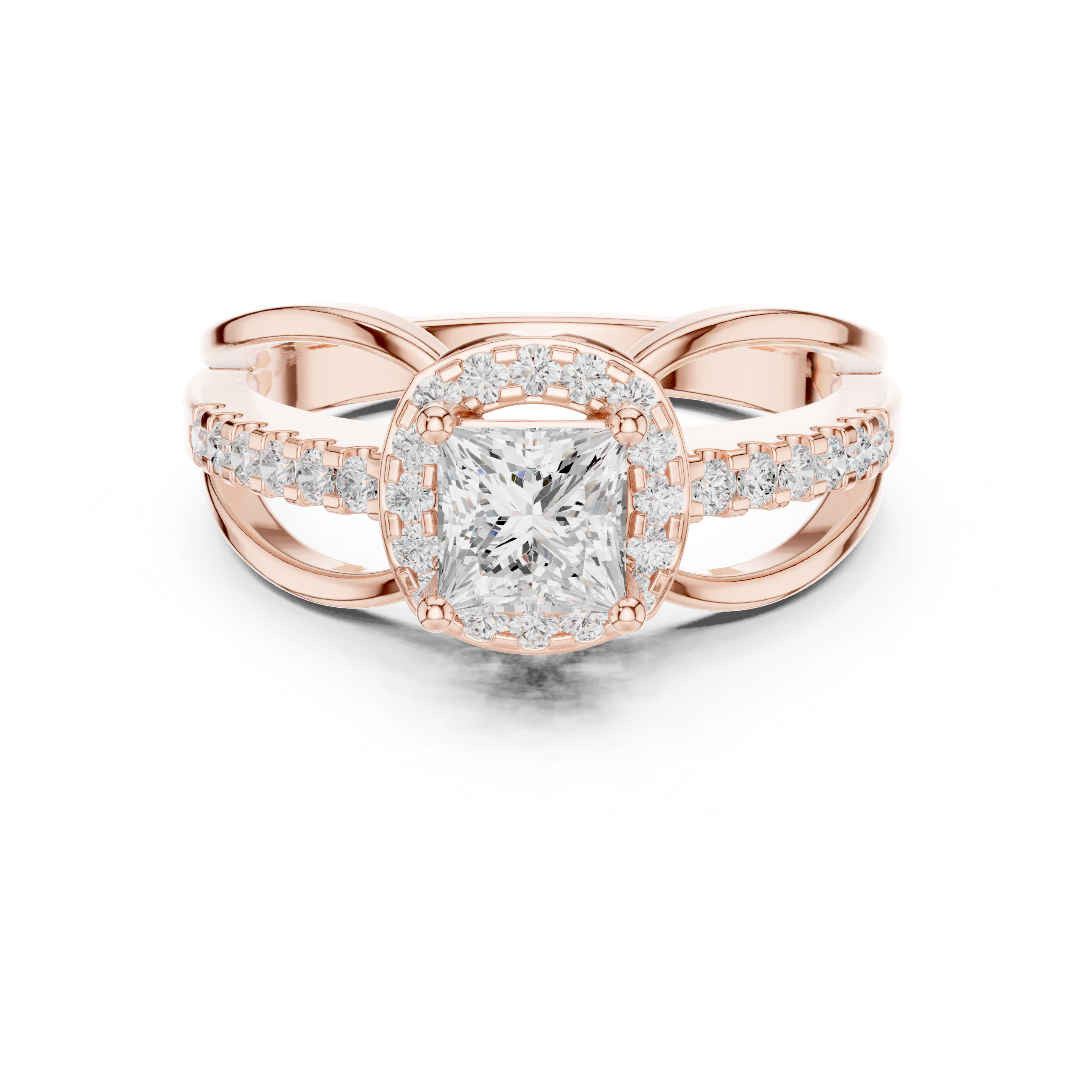 Princess Halo Split Shank Engagement Ring
