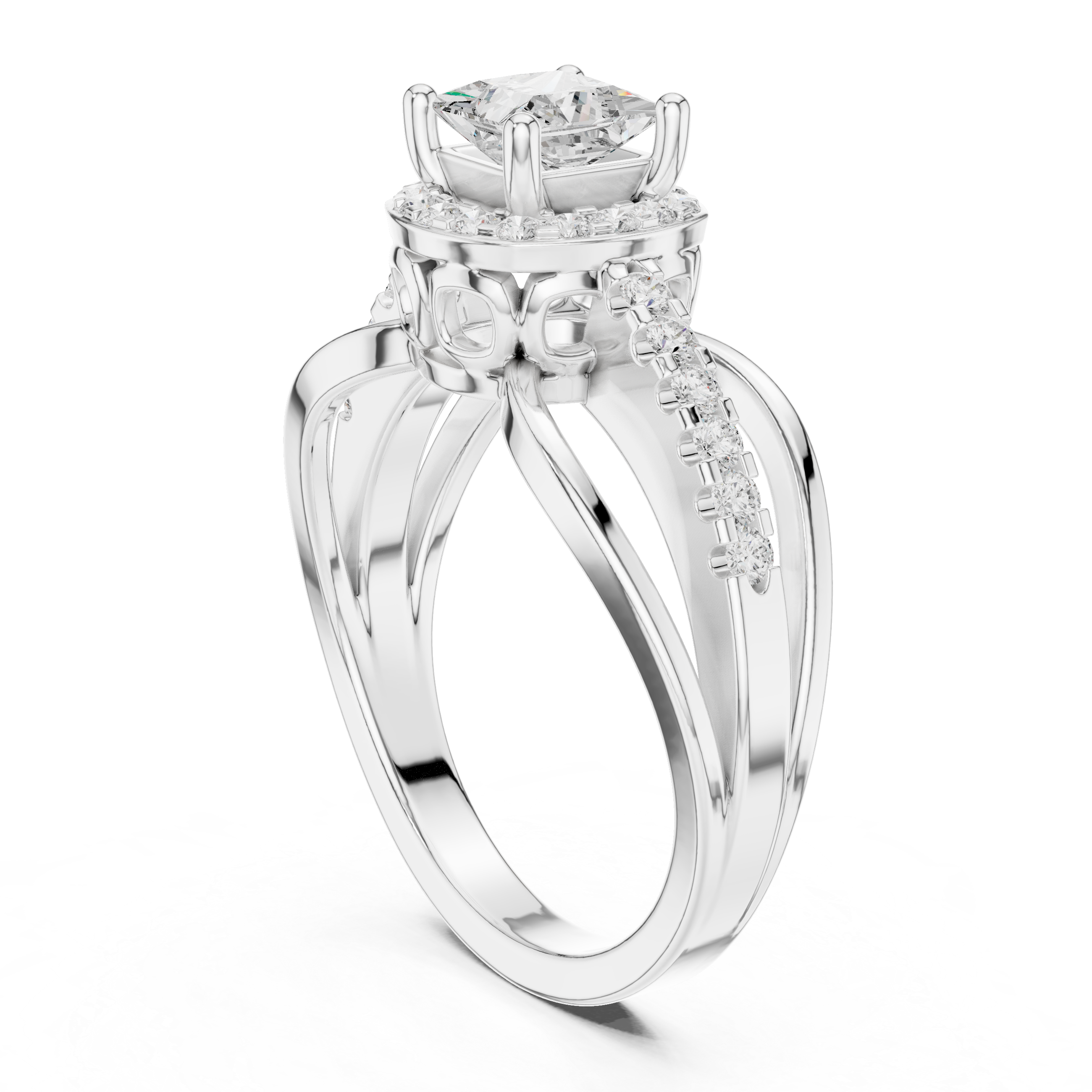 Princess Halo Split Shank Engagement Ring