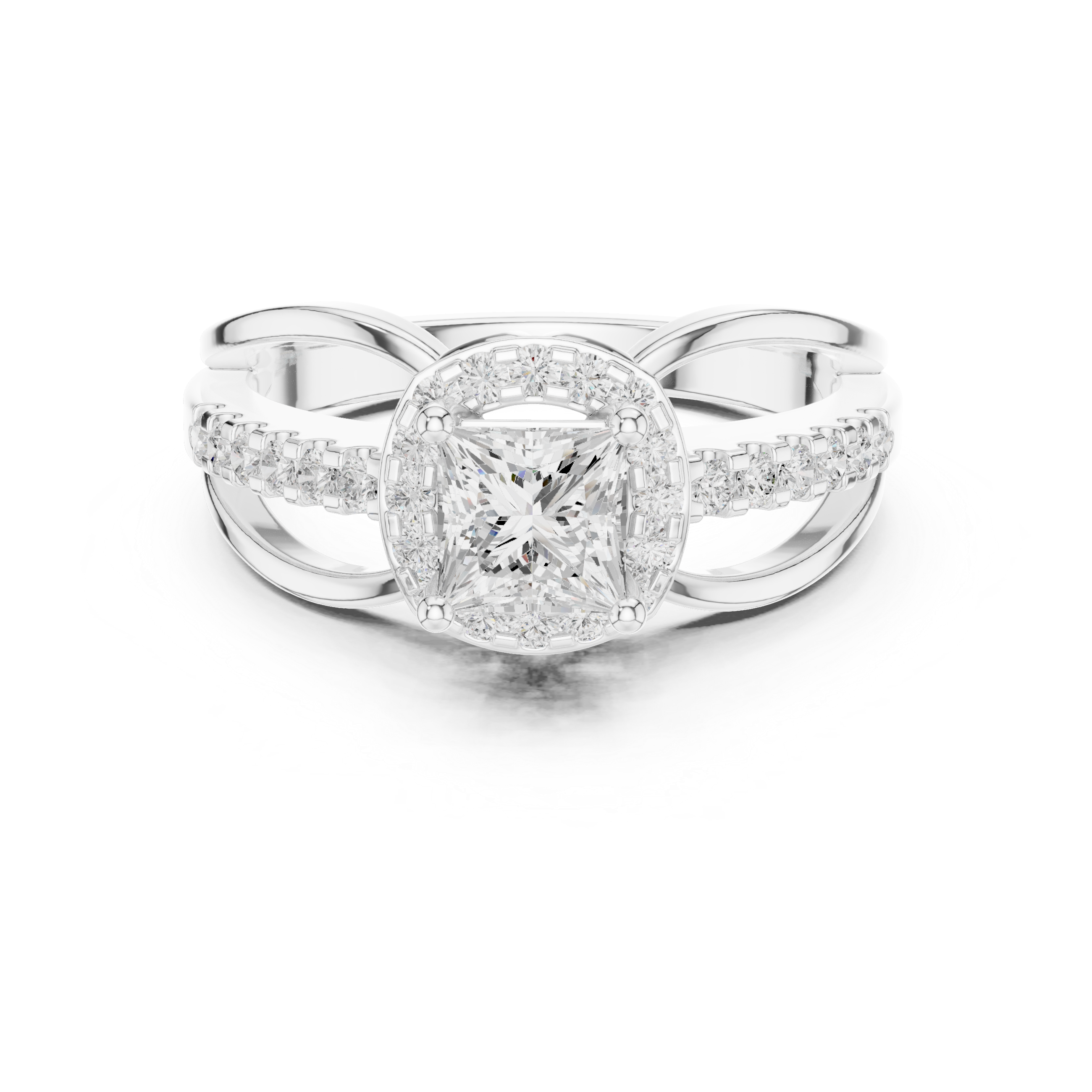 Princess Halo Split Shank Engagement Ring