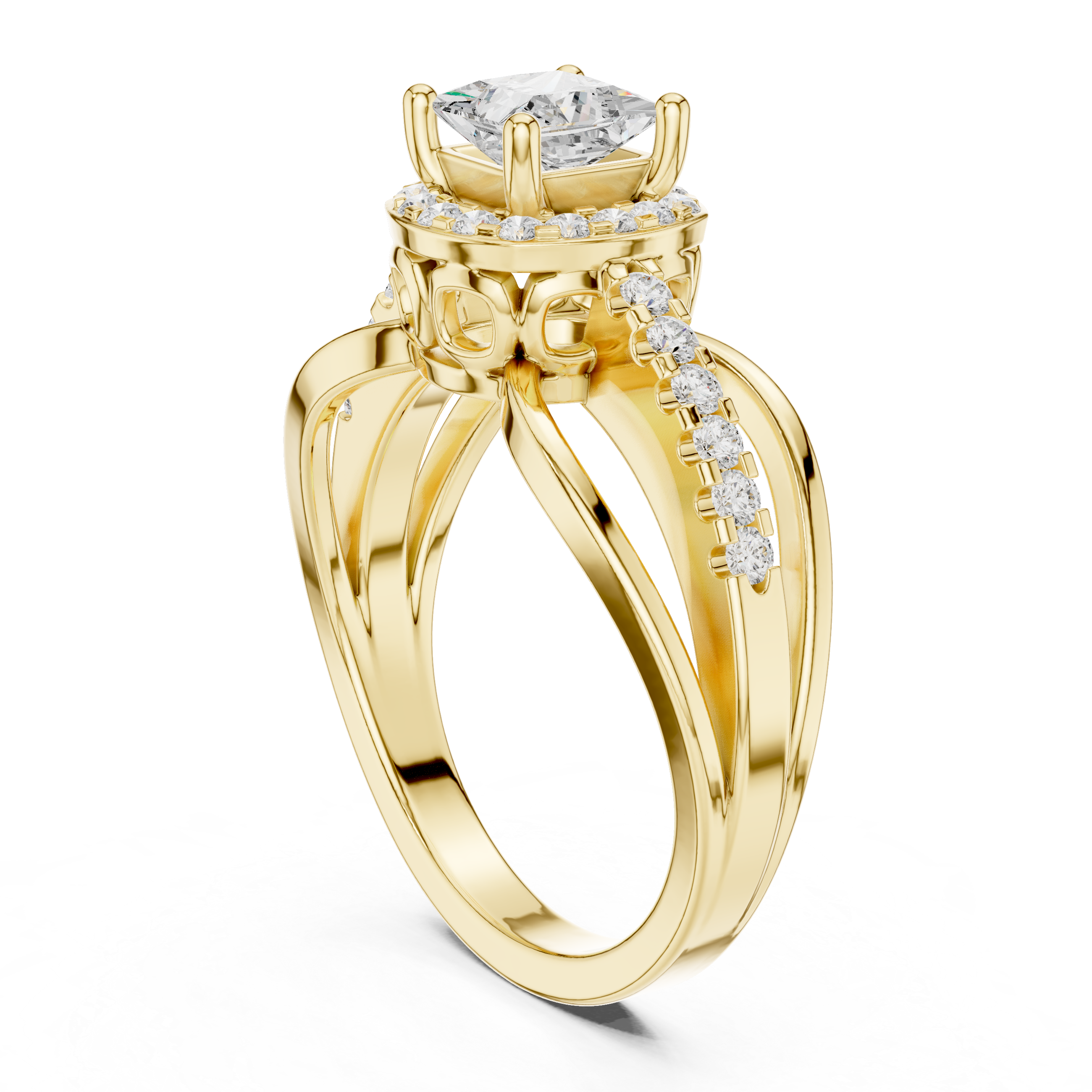 Princess Halo Split Shank Engagement Ring