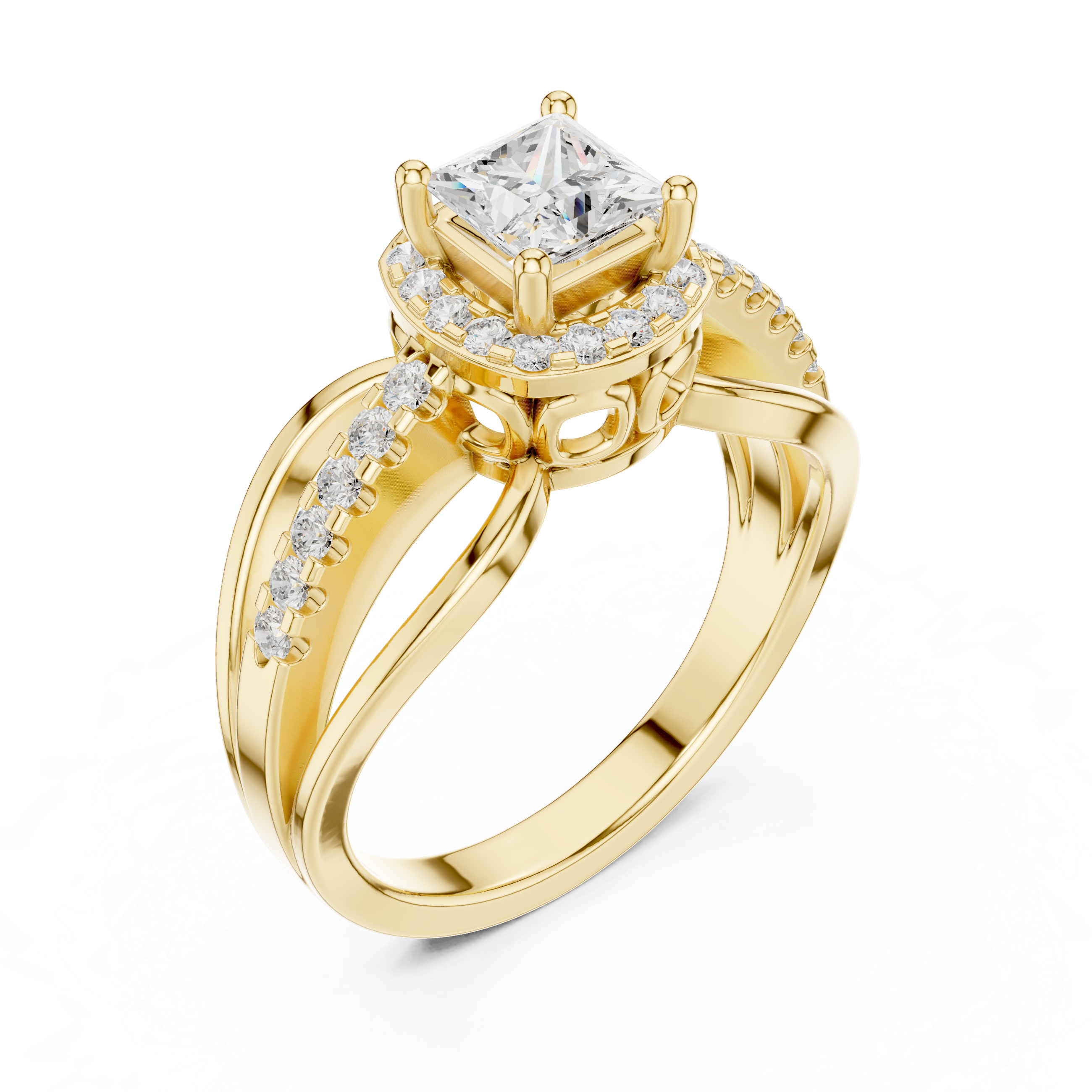 Princess Halo Split Shank Engagement Ring