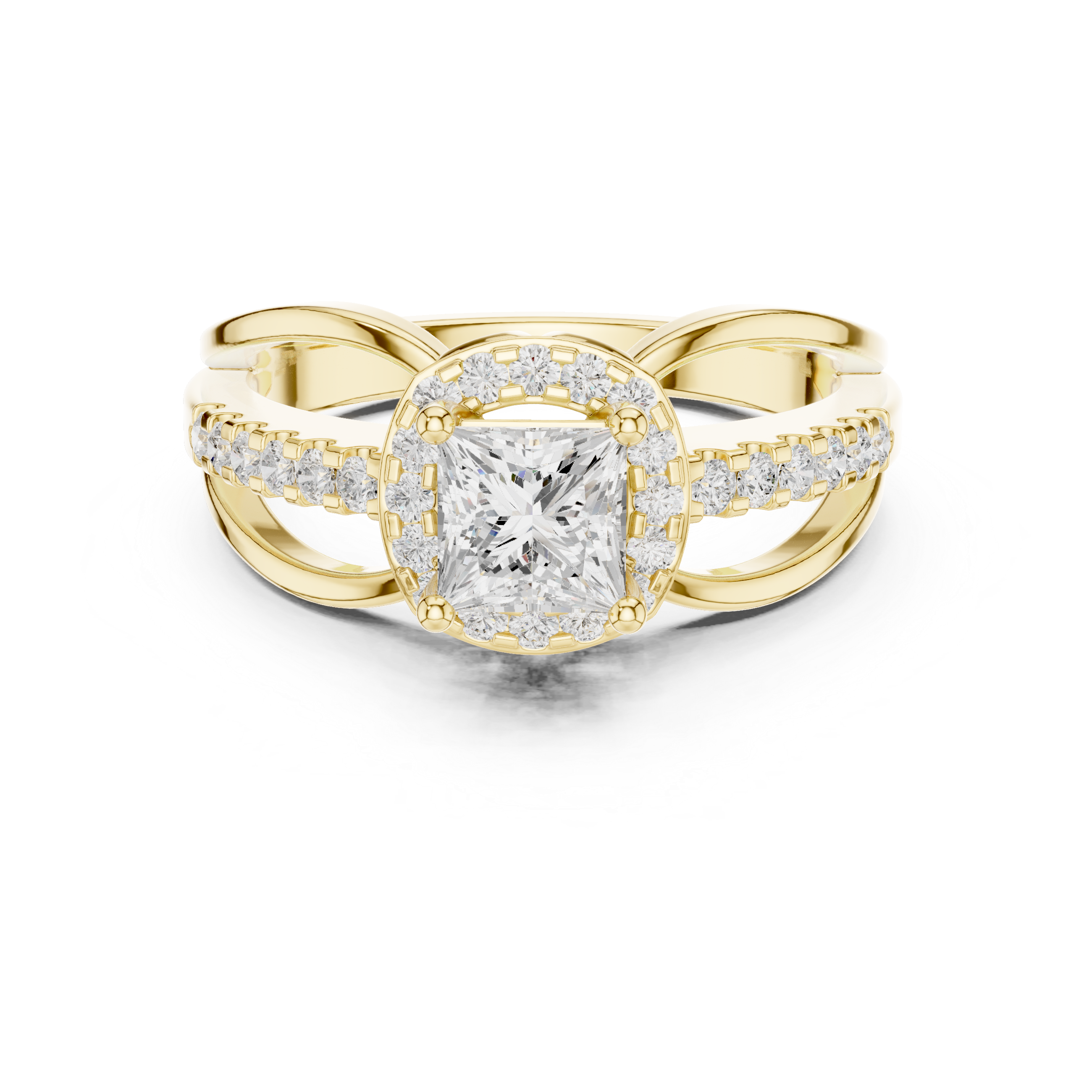 Princess Halo Split Shank Engagement Ring